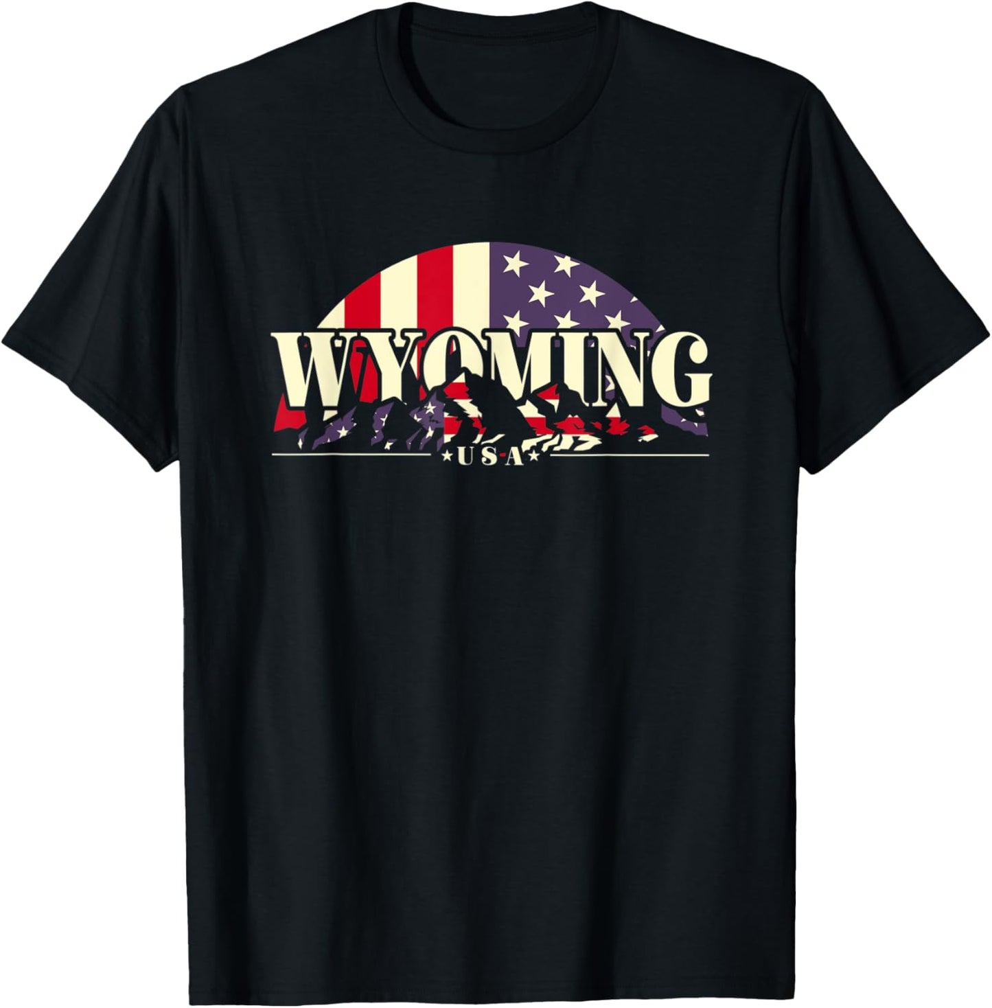 American State Wyoming, Vintage Mountain Nature Hiking T-Shirt - T-Shirt | Black
