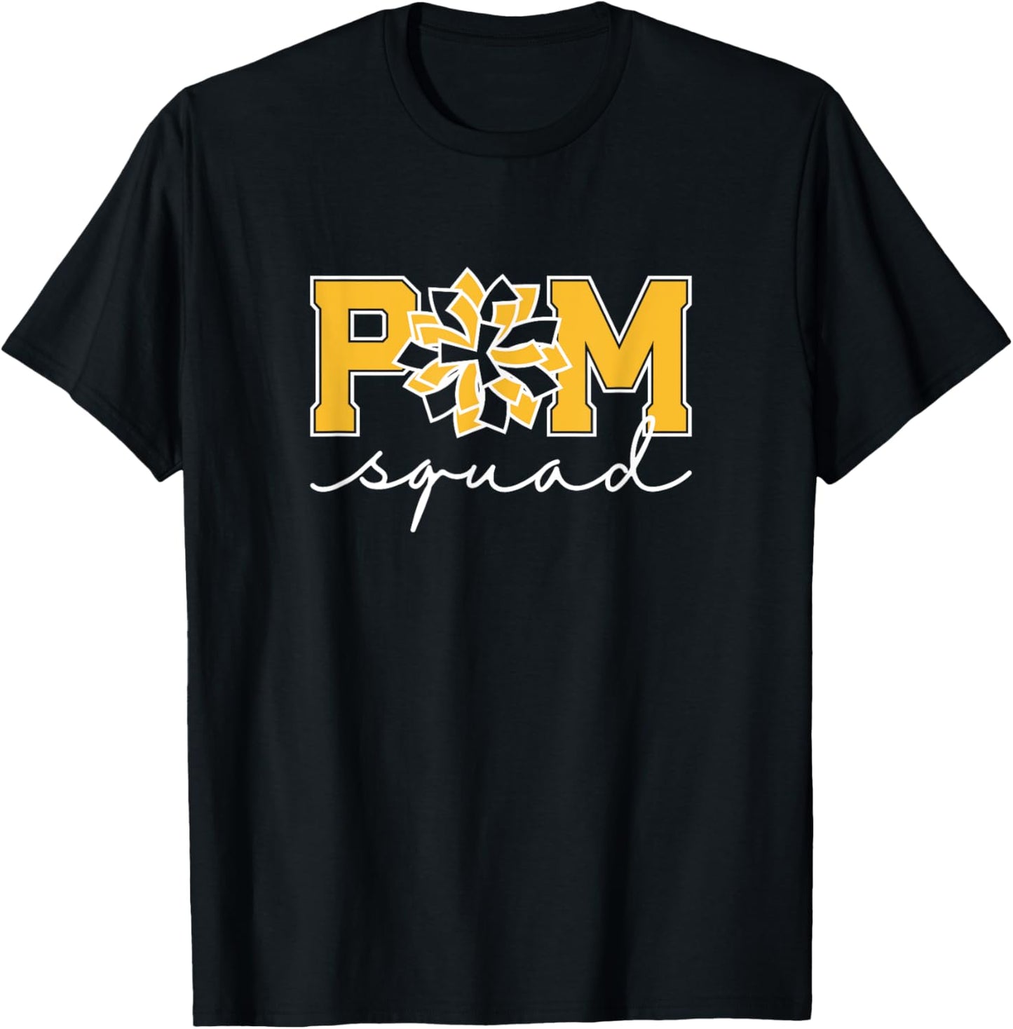 Pom Squad for Dance, Cheer, Spirit Squad Yellow T-Shirt - T-Shirt | Black