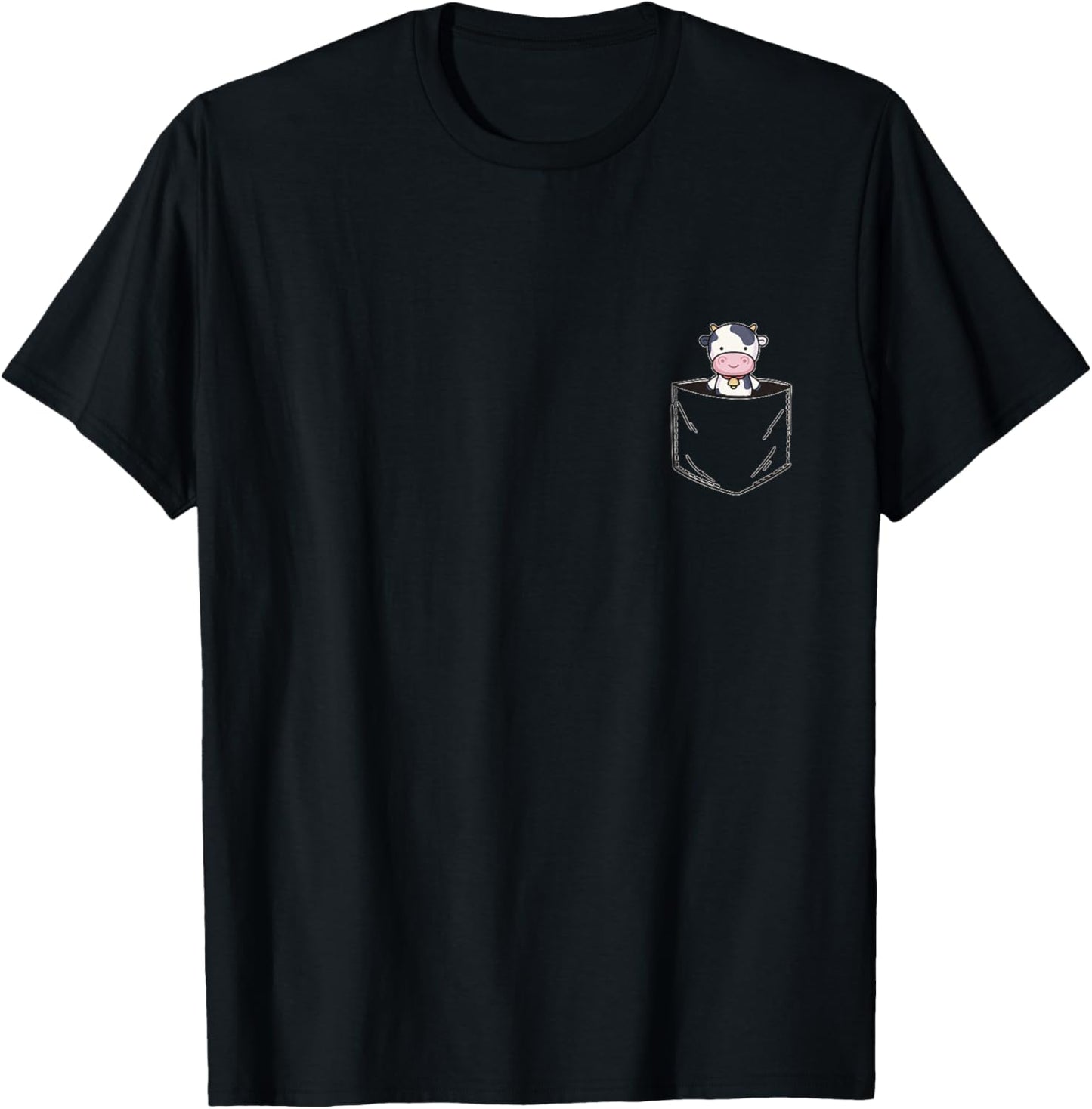 Pocket Animal Cute Cow T-Shirt - T-Shirt | Black