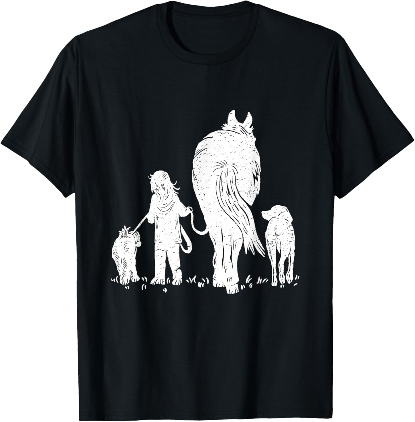 Girl with Horse and Dog T-Shirt - T-Shirt | Black