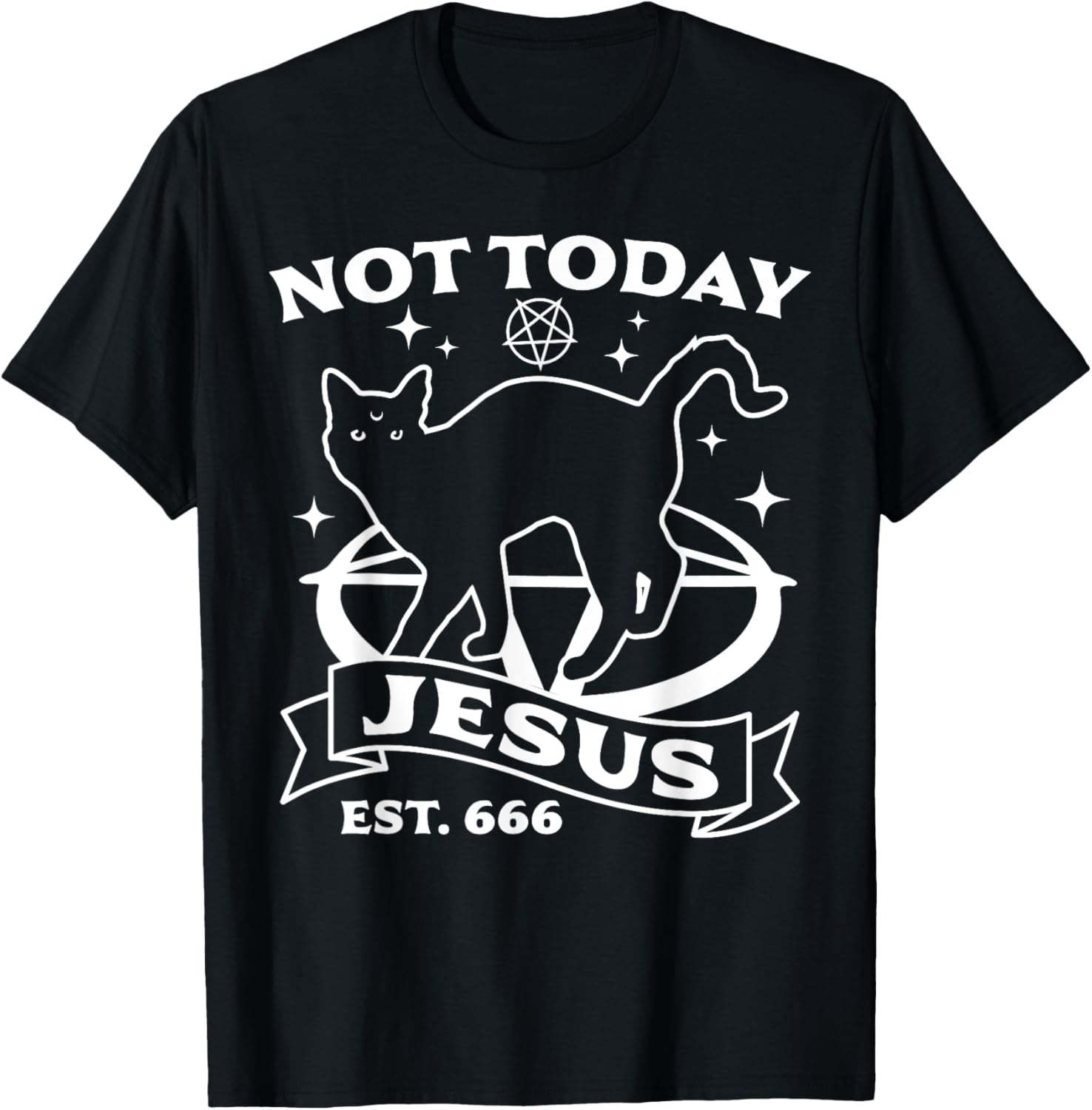 Not Today Jesus - Black Cat Satanic Devil Halloween Goth T-Shirt - T-Shirt | Black