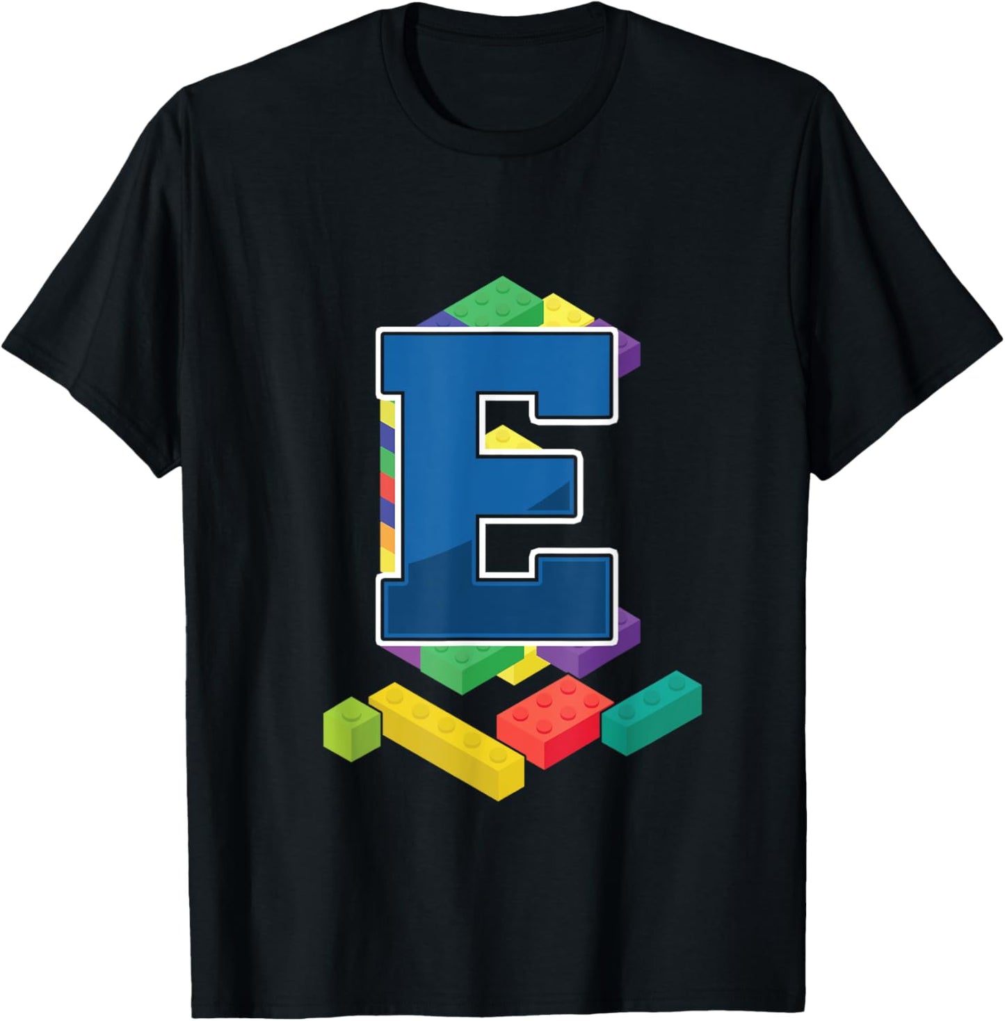 Letter E Master Builder Alphabet Last Name Building Blocks T-Shirt - T-Shirt | Black