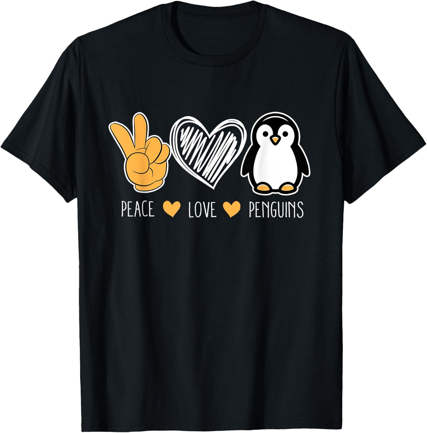 Penguin Cartoon Lovers Animals Outfit Peace Love Penguins T-Shirt - T-Shirt | Black