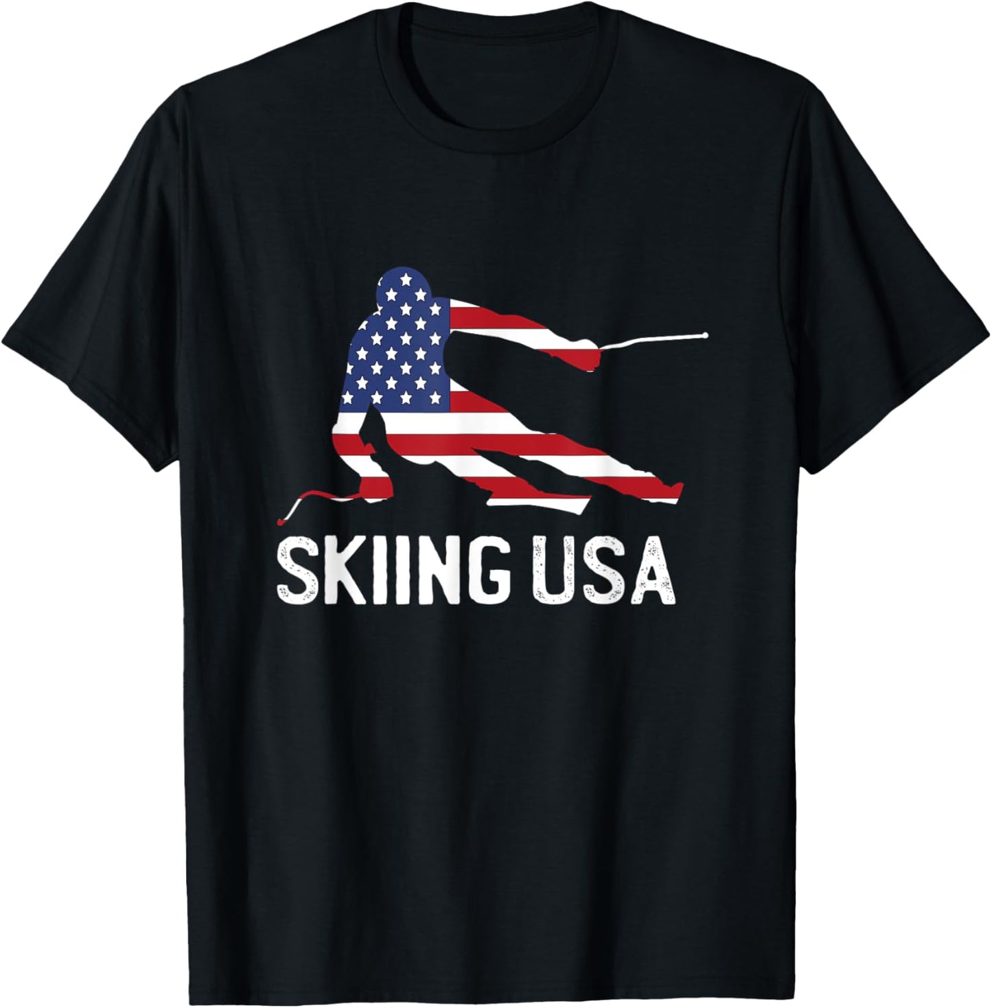 Support Skiing USA Team Funny American patriot ski Flag T-Shirt - T-Shirt | Black
