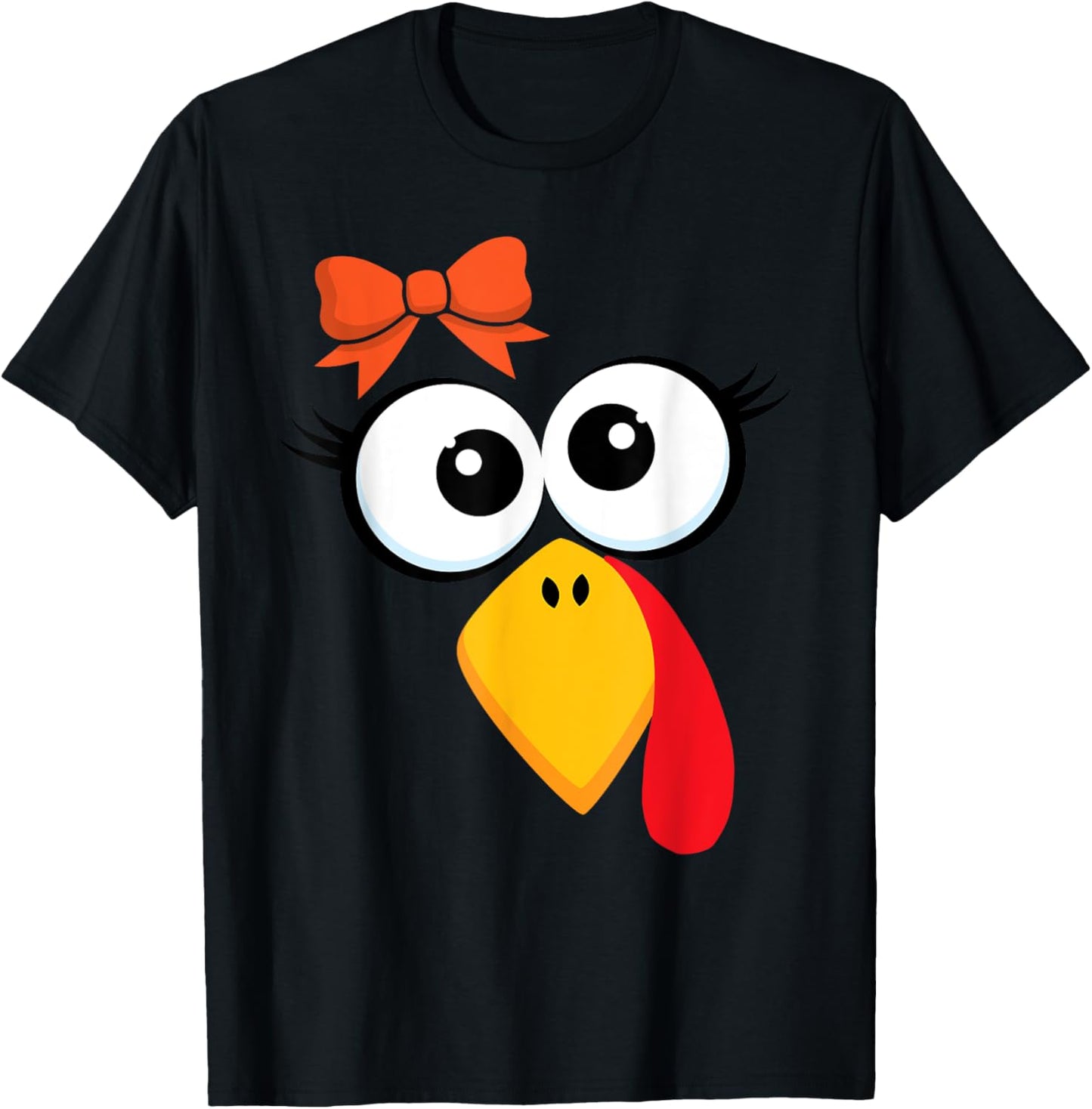 Funny Turkey Face Thanksgiving Cute Girls Hair Bow T-Shirt - T-Shirt | Black