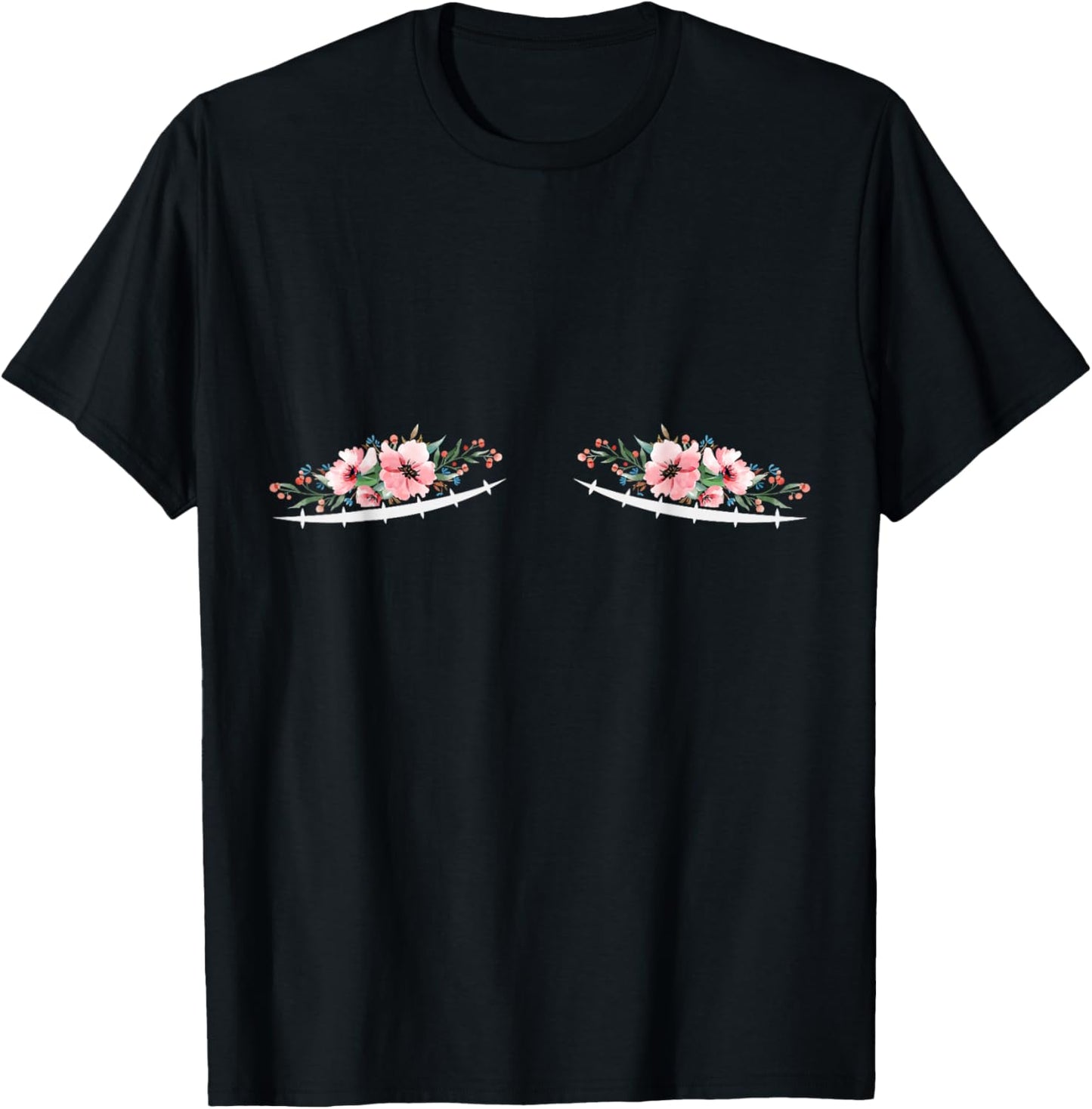 Double Mastectomy Scars with Flowers Breast Cancer T-Shirt - T-Shirt | Black