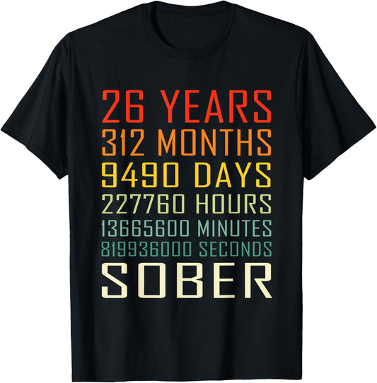 26 Year Sobriety Anniversary Vintage 26 Years Sober T-Shirt - T-Shirt | Black