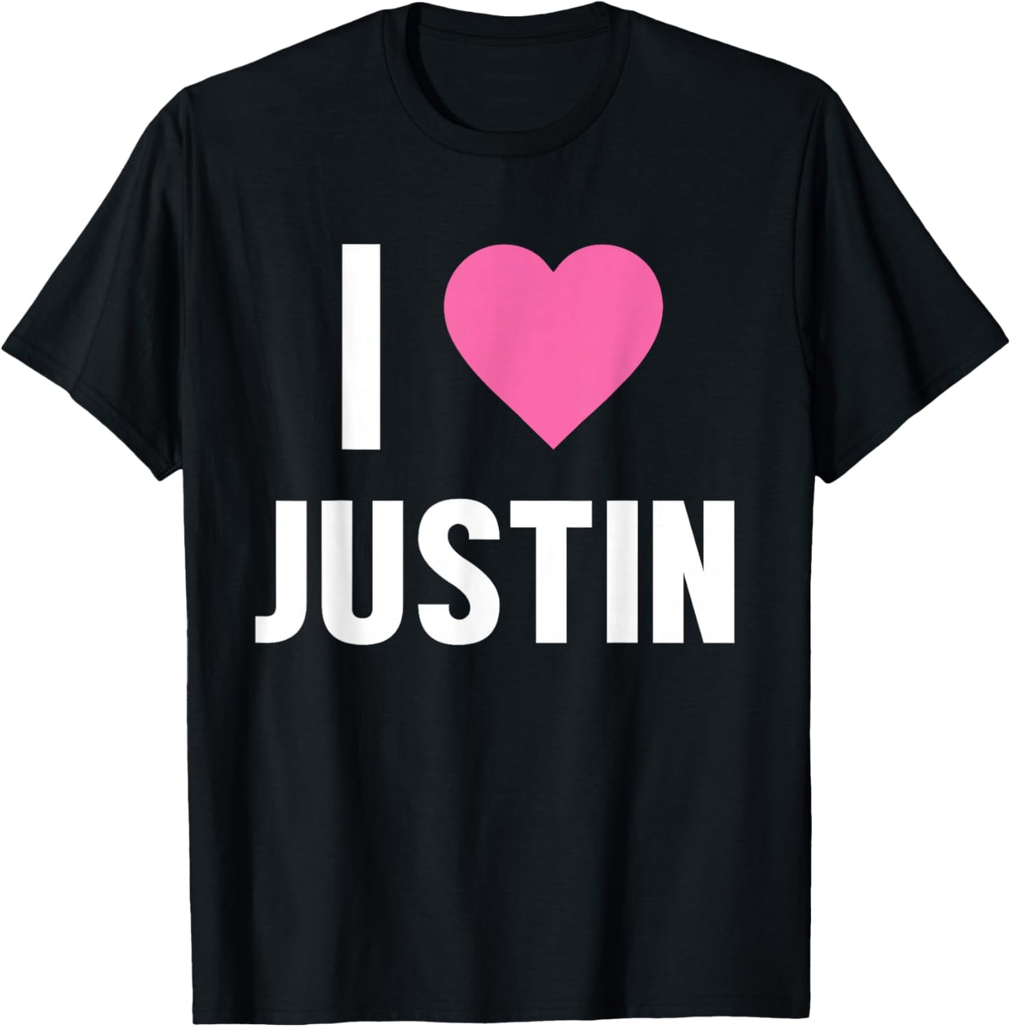 Classic I Love Justin Pink Heart T-Shirt - T-Shirt | Black