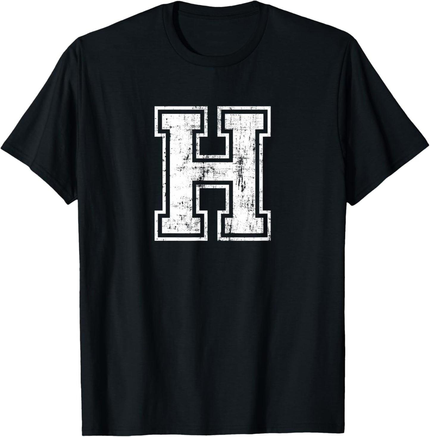 Letter H Uppercase Alphabet Initial School College Varsity T-Shirt - T-Shirt | Black