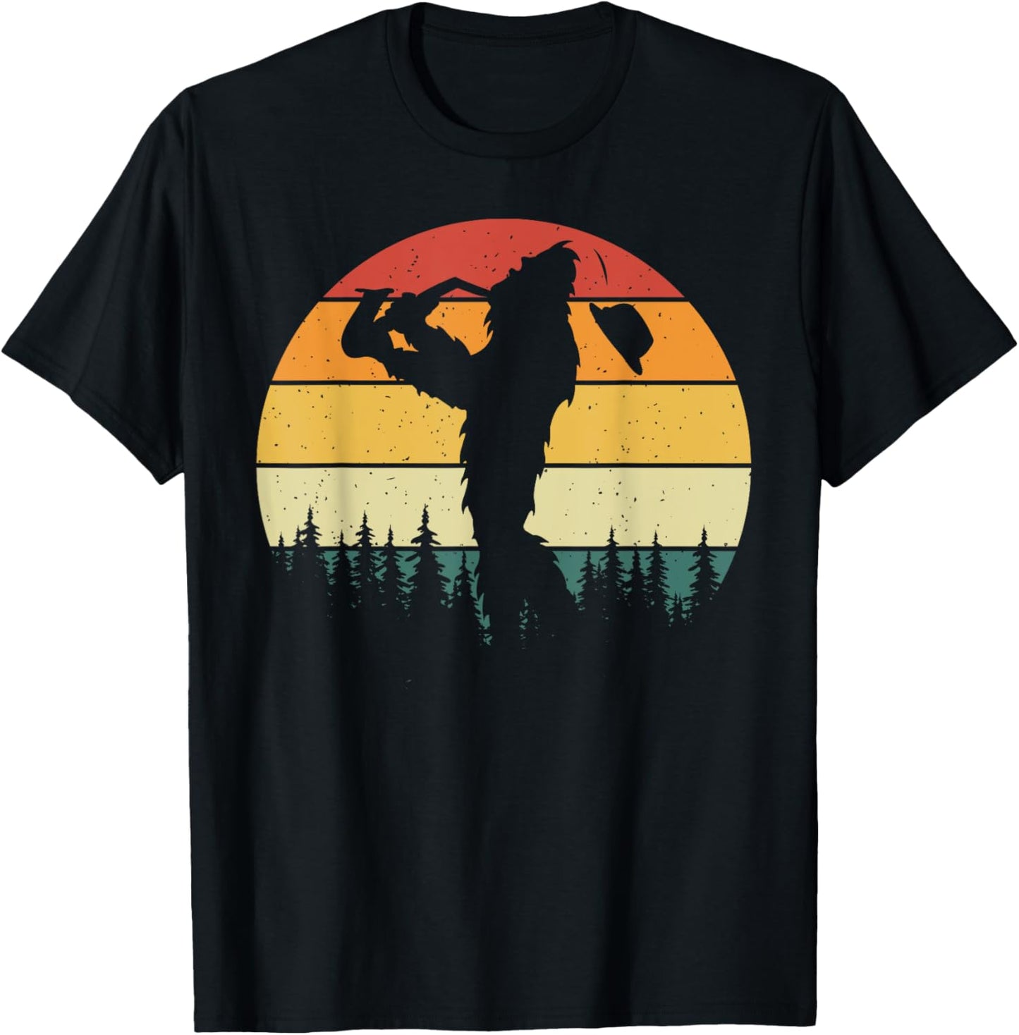 Bigfoot Playing Saxophone Retro Vintage Funny Sasquatch Sax T-Shirt - T-Shirt | Black