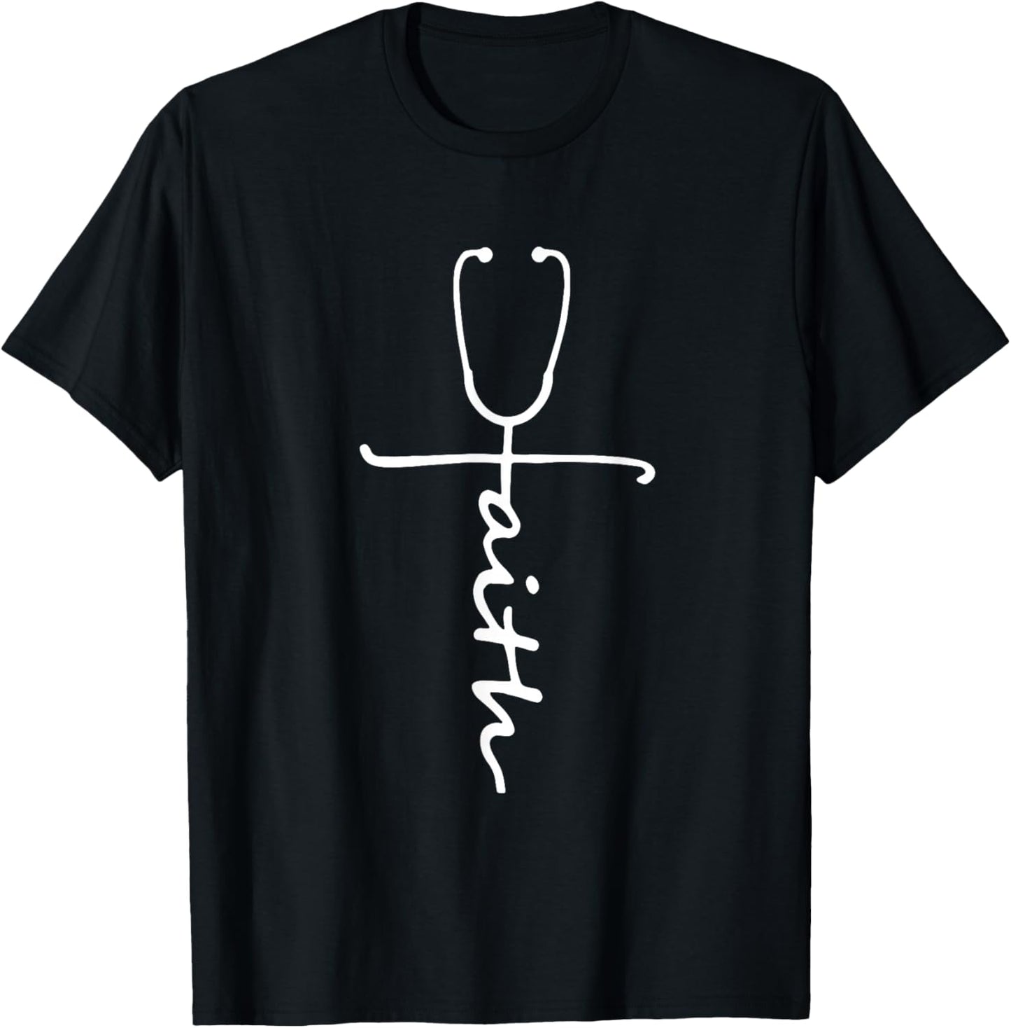 Stethoscope Cross Faith Nurse Nursing God Bible Jesus Lover T-Shirt - T-Shirt | Black