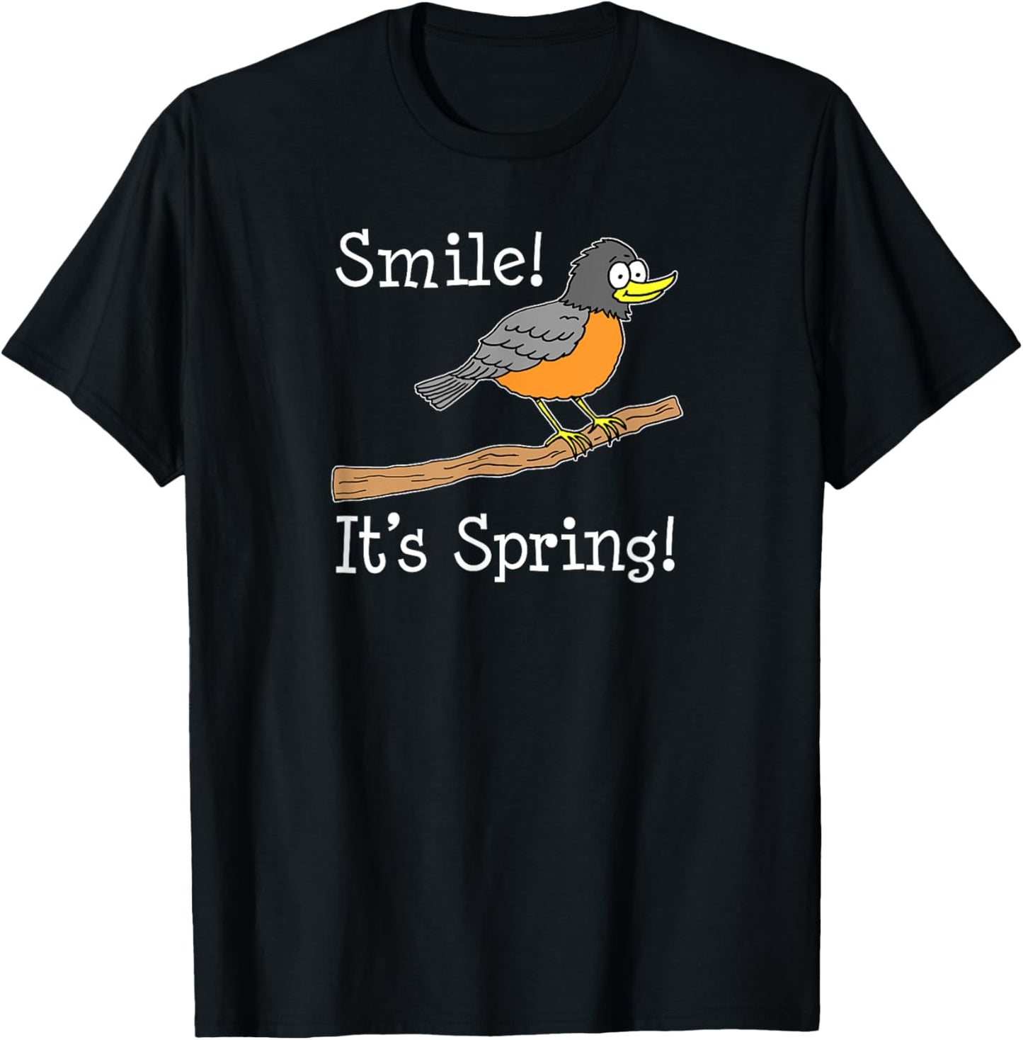 Smile It's Spring Season Cartoon Bird T-Shirt - T-Shirt | Black