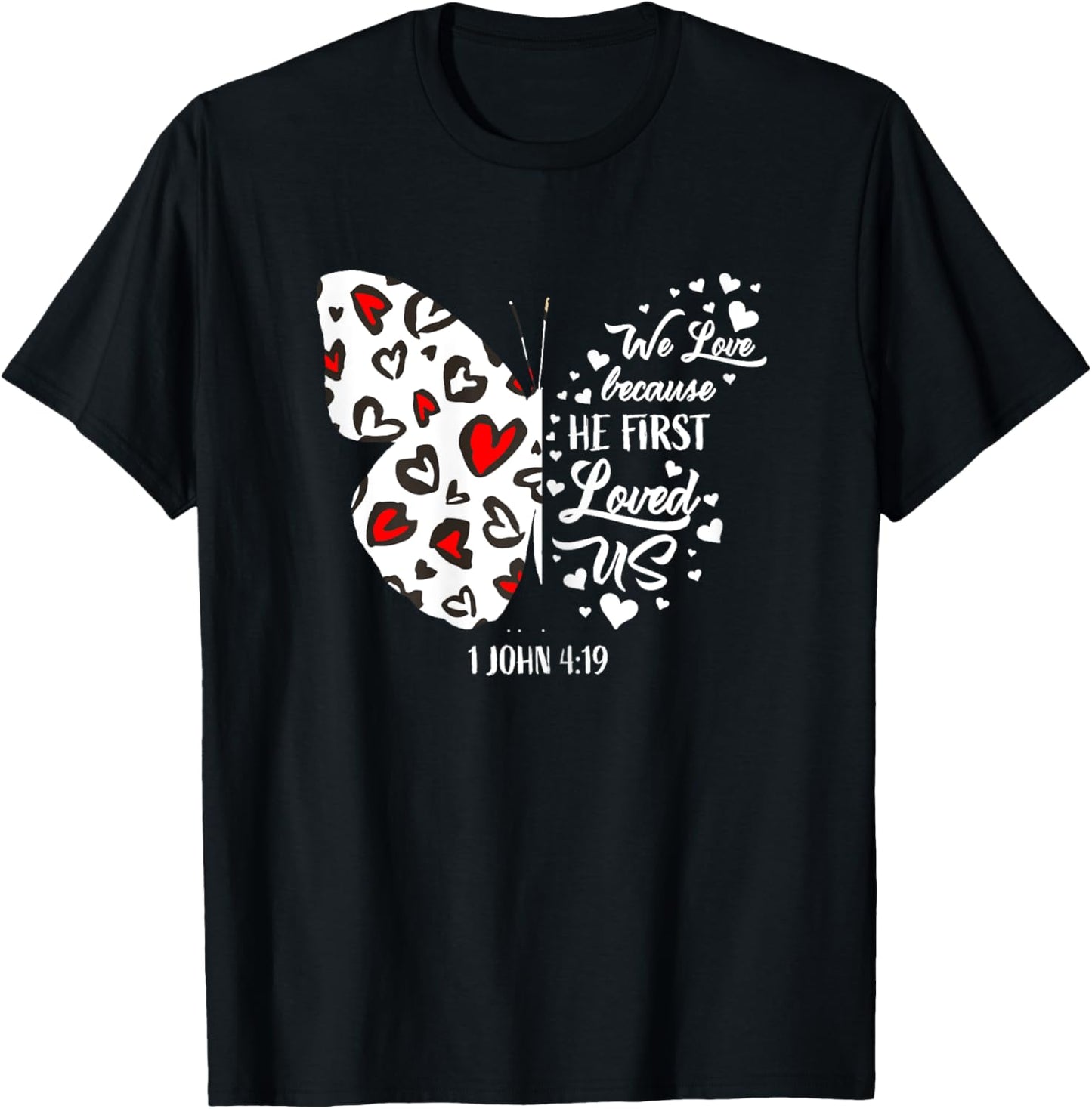 Red Valentine's Day Shirts Women Girls Christian Butterfly T-Shirt - T-Shirt | Black