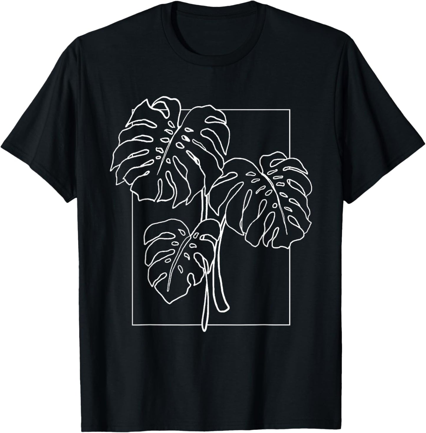 Contour Line Monstera Trendy Plant T-Shirt - T-Shirt | Black