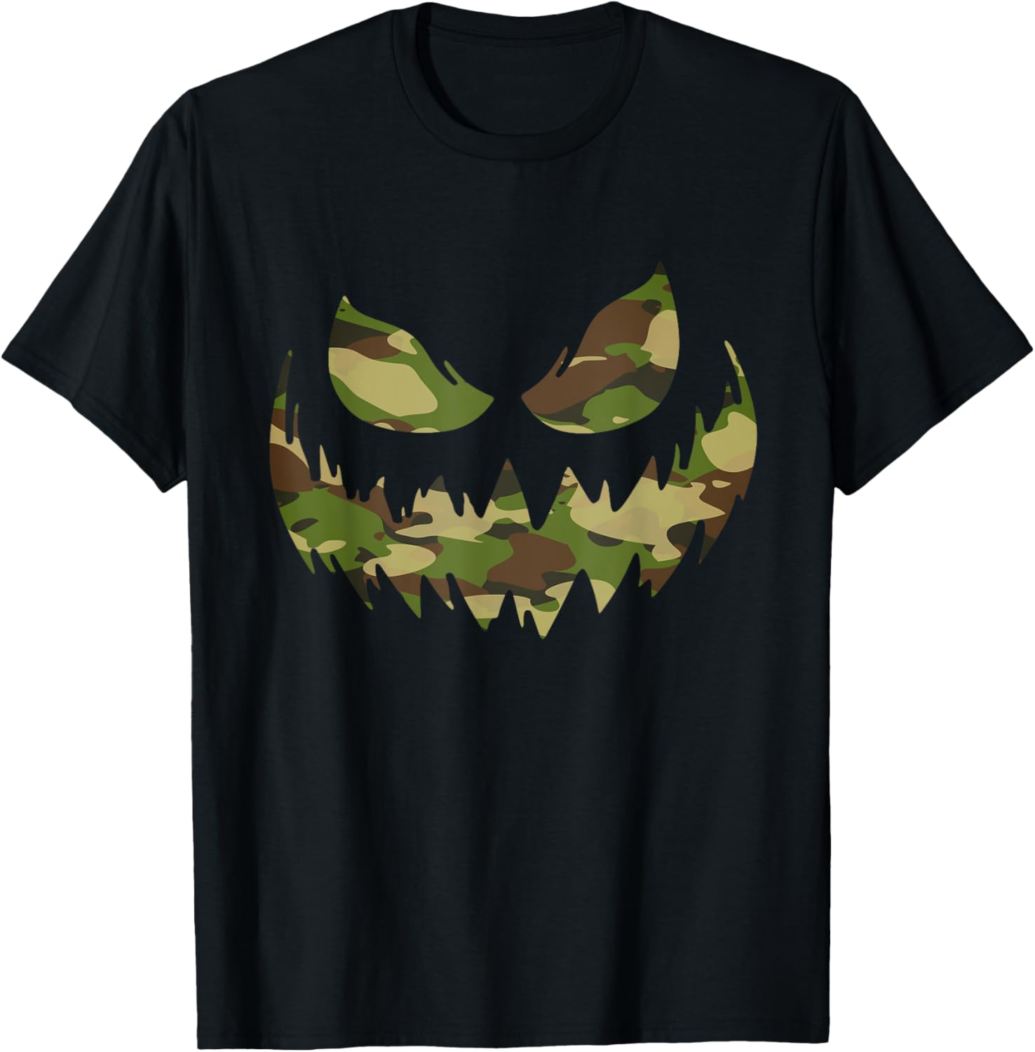 Spooky Jack O Lantern face in camouflage camo halloween T-Shirt - T-Shirt | Black