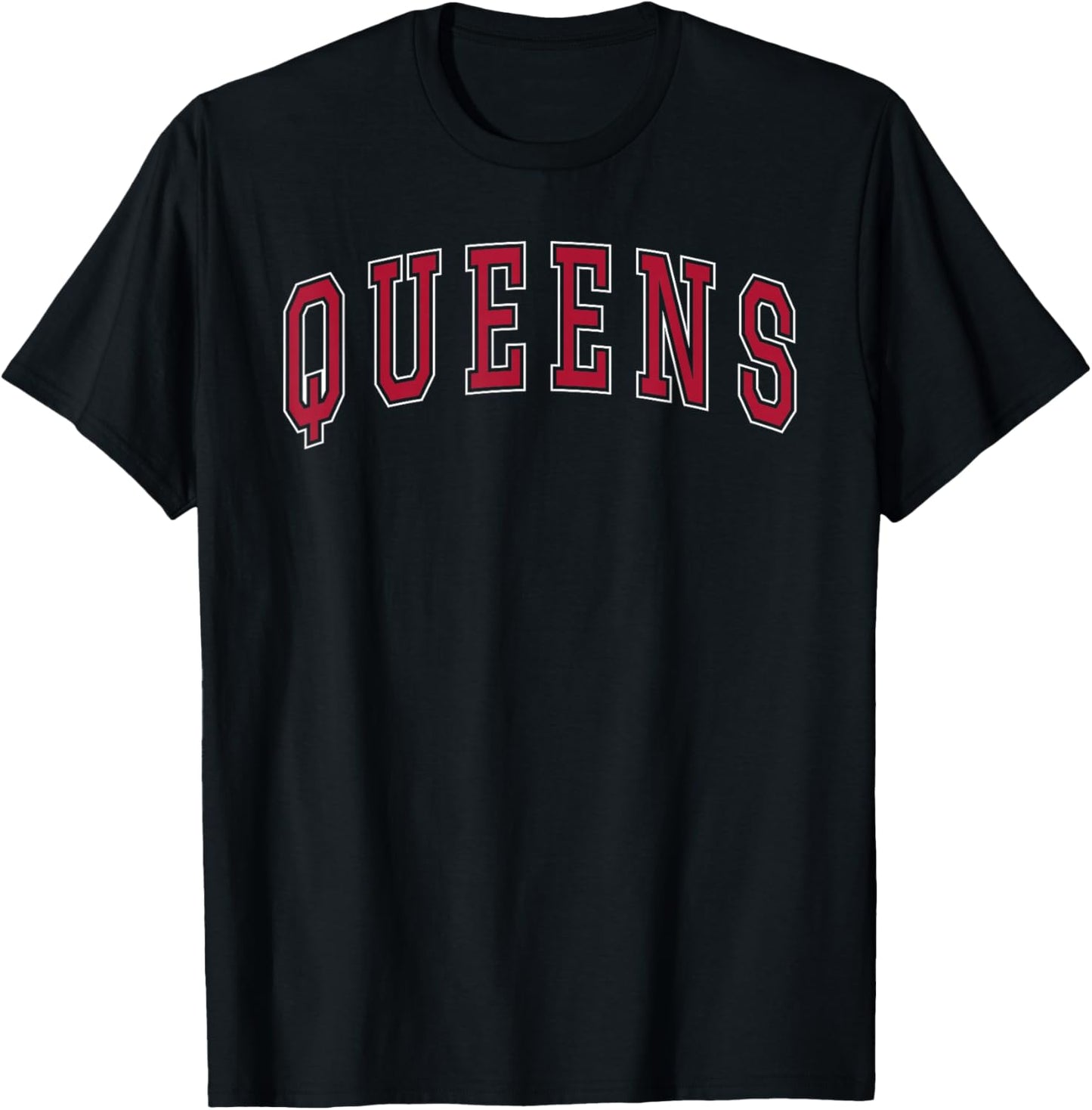 Queens New York Souvenir College Style Red Text T-Shirt - T-Shirt | Black