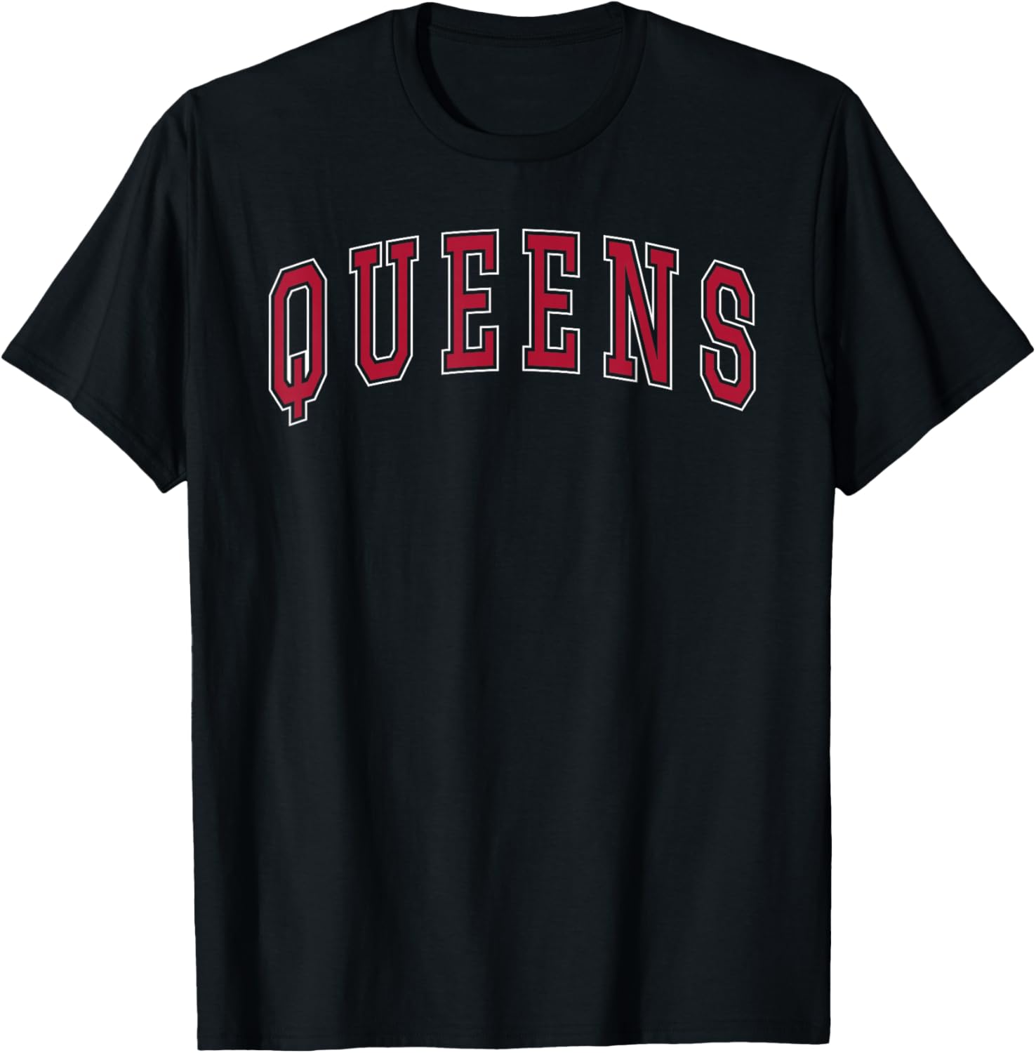 Queens New York Souvenir College Style Red Text T-Shirt - T-Shirt | Black