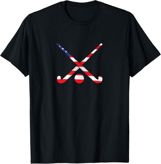 American Flag Field Hockey Patriot USA Sports Player T-Shirt - T-Shirt | Black