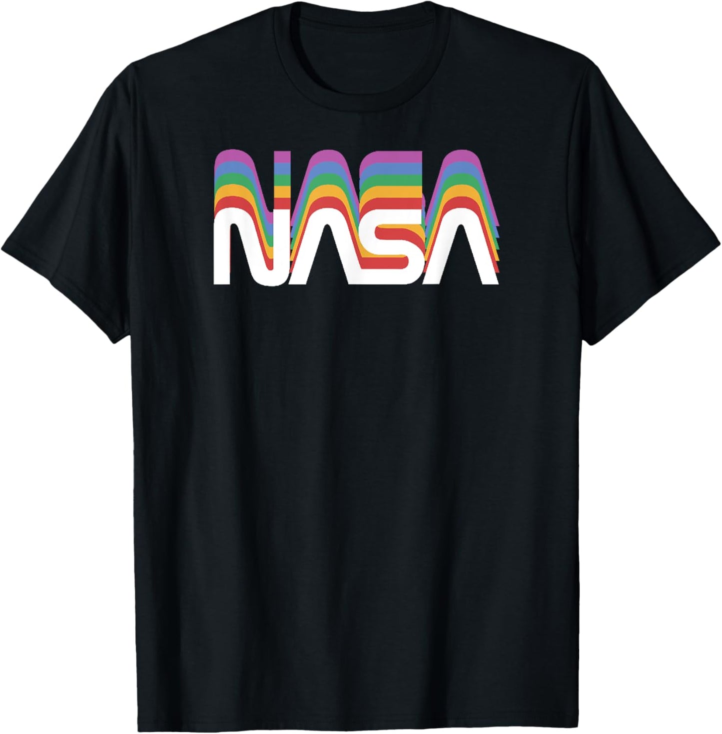 NASA Worm Retro Rainbow Nerdy Space Science T-Shirt - T-Shirt | Black