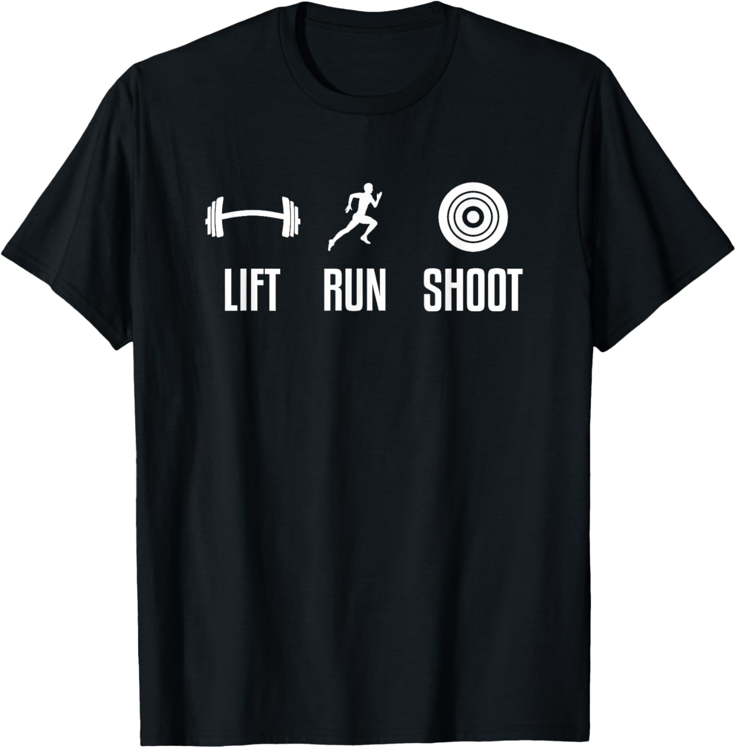 Lift Run Shoot Funny Running Shooting Weightlifting Athlete T-Shirt - T-Shirt | Black