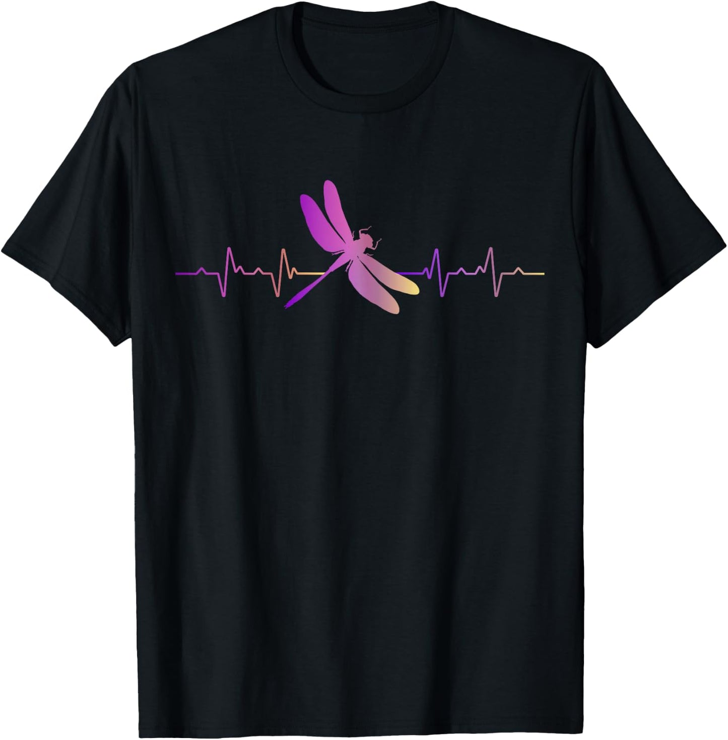 Dragonfly Heartbeat Line Art Beautiful Dragonfly Insect T-Shirt - T-Shirt | Black