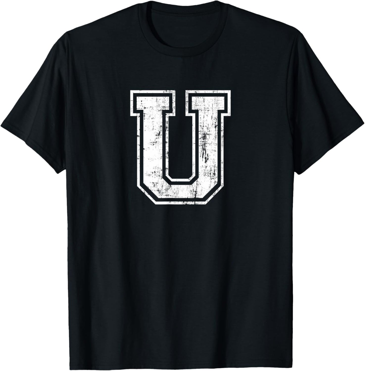Letter U Uppercase Alphabet Initial School College Varsity T-Shirt - T-Shirt | Black