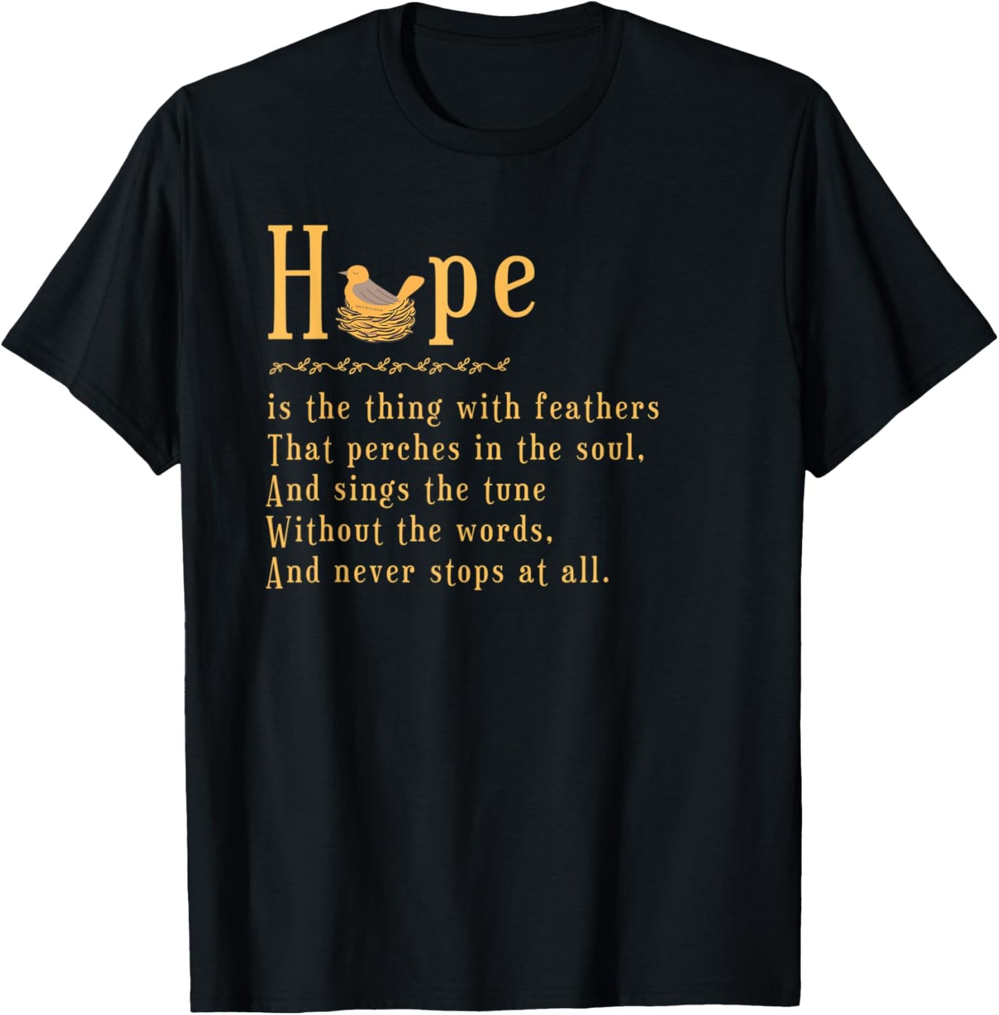Emily Dickinson Hope is The Thing With Feathers Bird Nest T-Shirt - T-Shirt | Black
