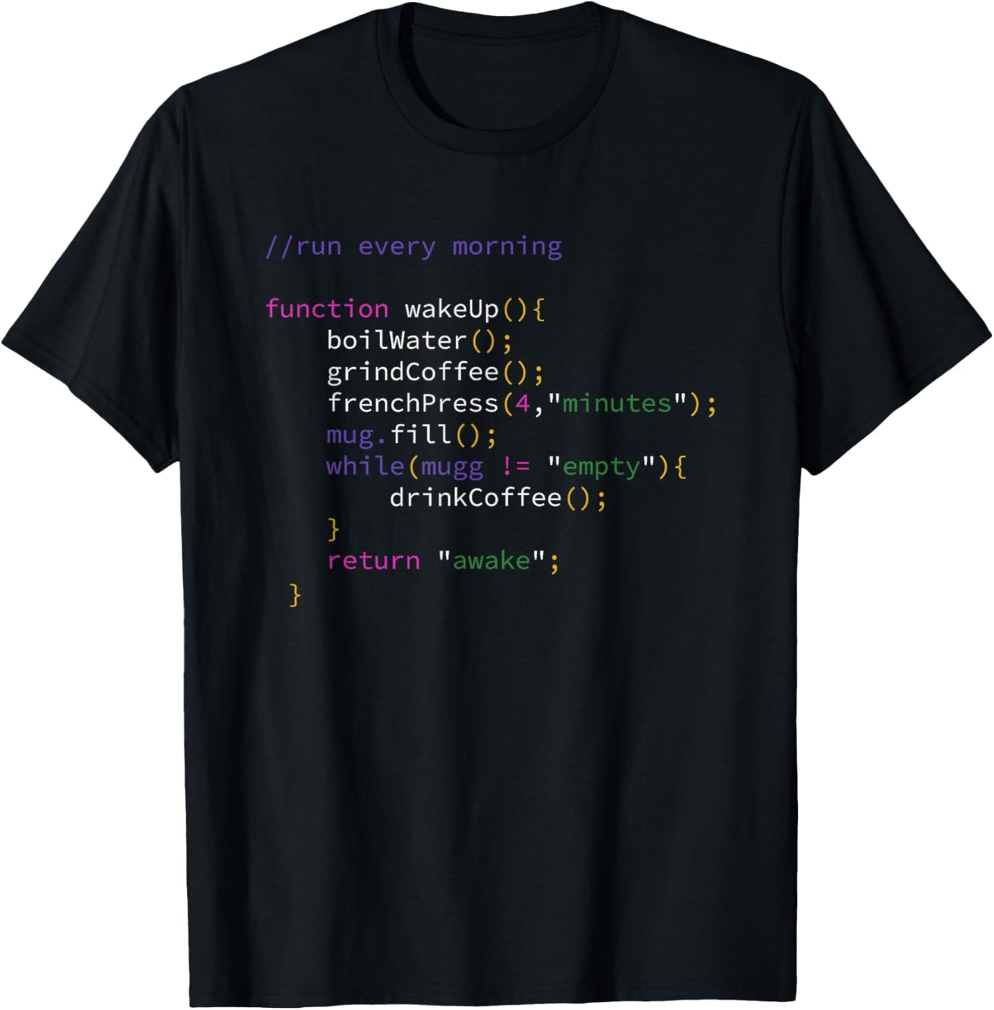 Funny JavaScript Developer Coffee Function Run Every Morning T-Shirt - T-Shirt | Black