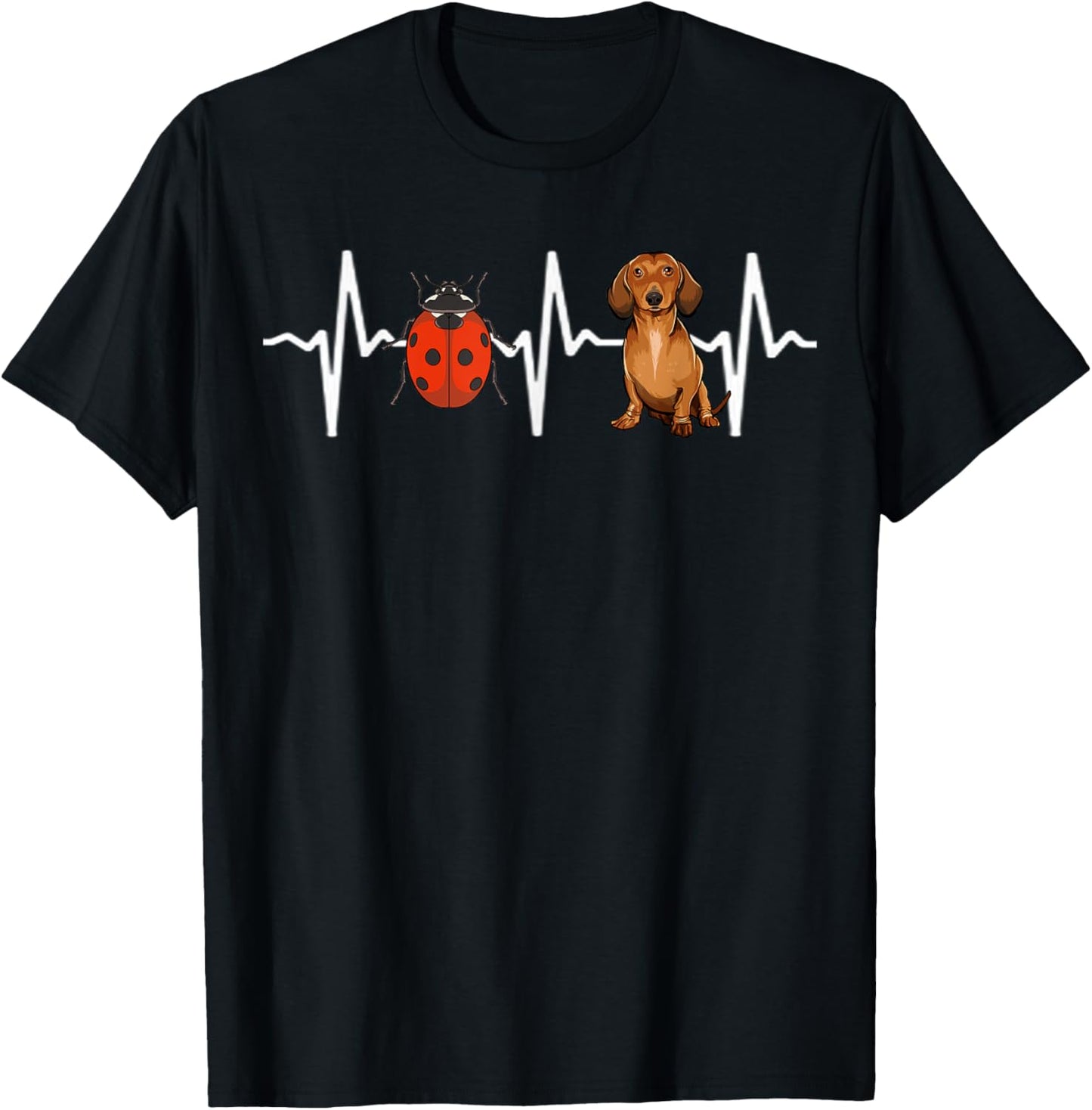 Red Ladybug Brown Dachshund Heartbeat Dog Lover T-Shirt - T-Shirt | Black