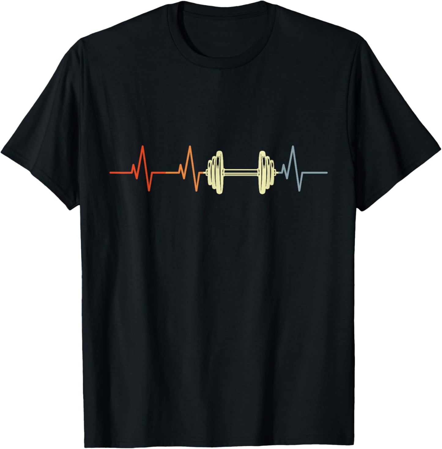 Vintage Fitness Heartbeat Dumbbell T-Shirt - T-Shirt | Black