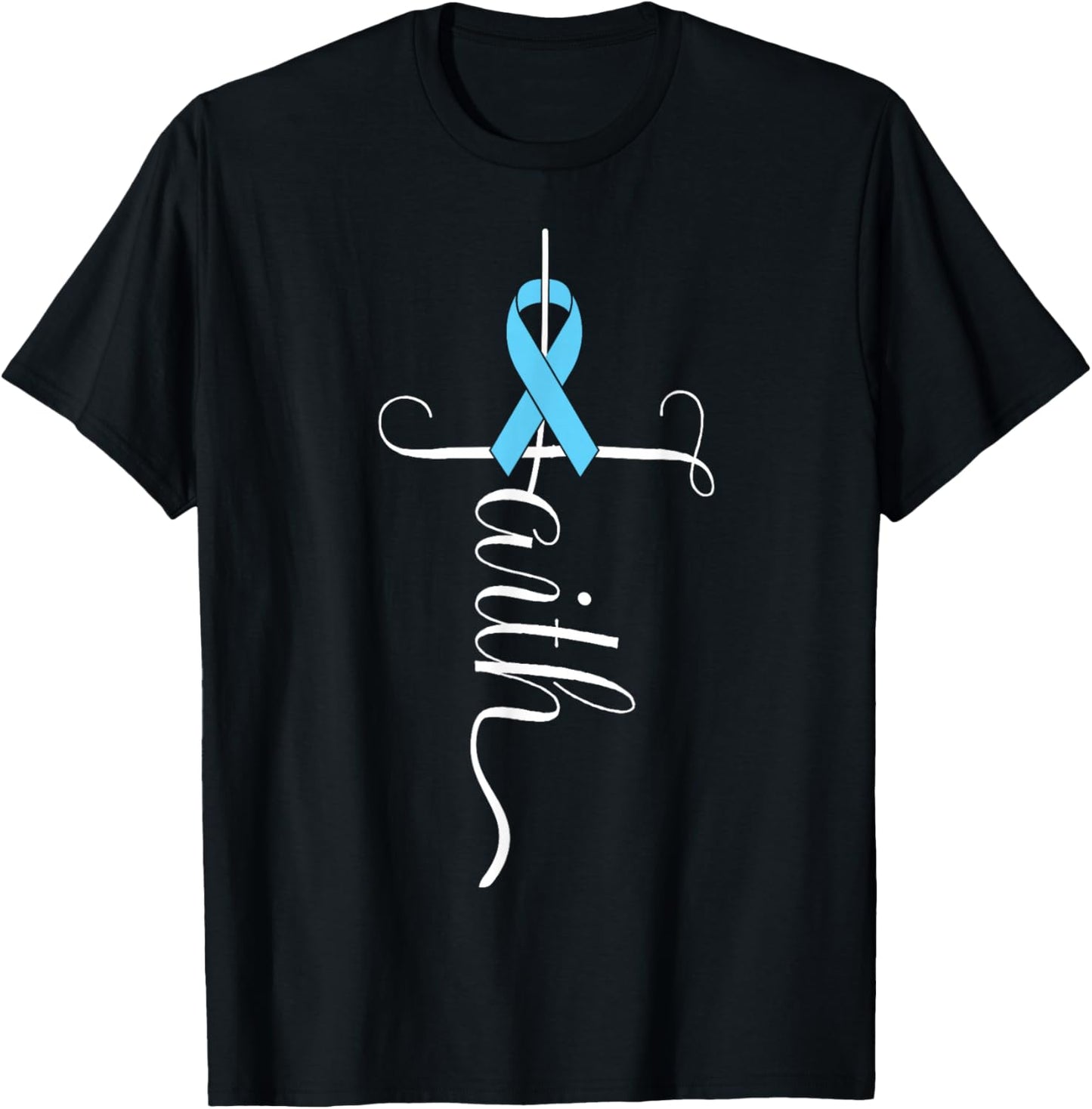 Prostate Cancer Awareness Light Blue Ribbon Faith Survivor T-Shirt - T-Shirt | Black