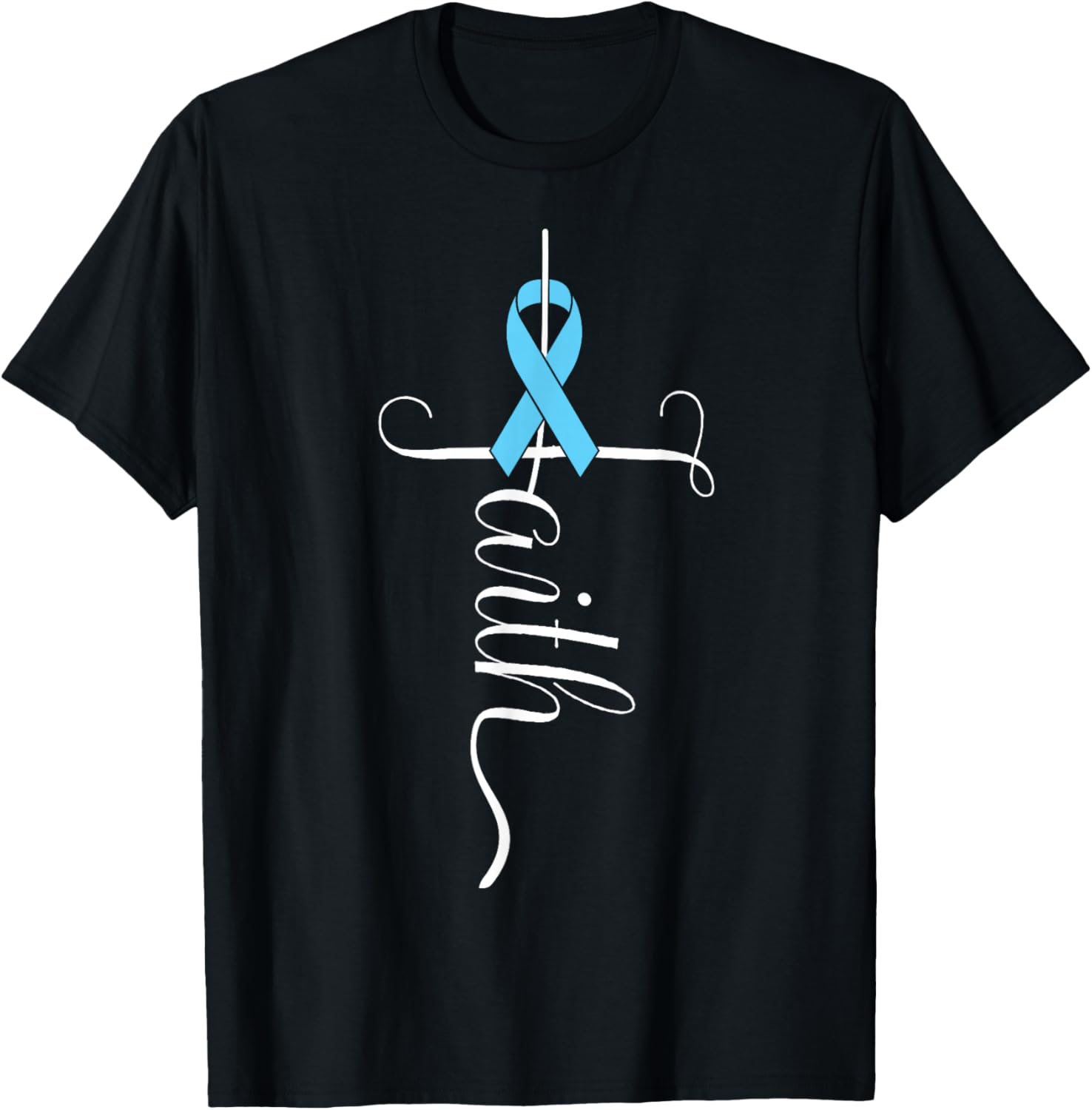 Prostate Cancer Awareness Light Blue Ribbon Faith Survivor T-Shirt - T-Shirt | Black