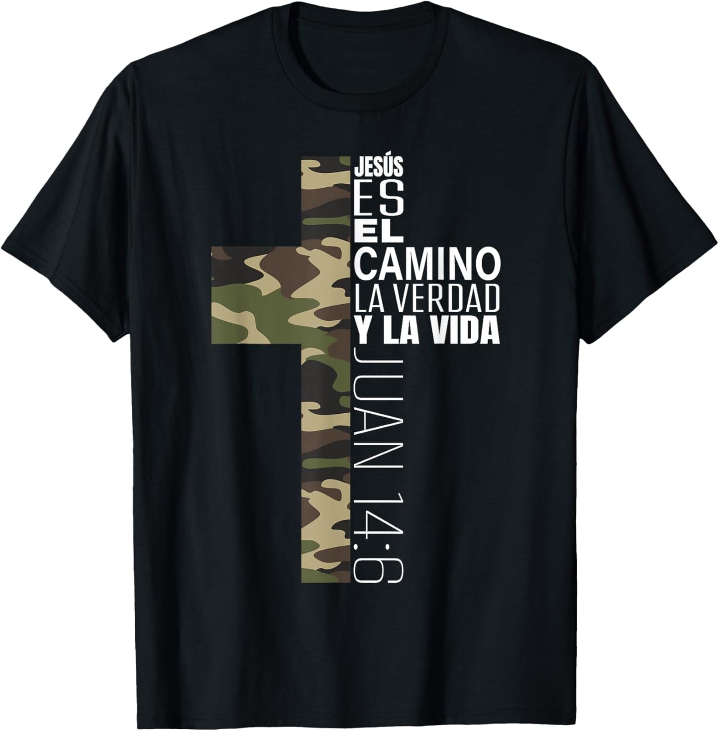 Jesus Christian Spanish Gifts Men Religious Verse Camo Cross T-Shirt - T-Shirt | Black