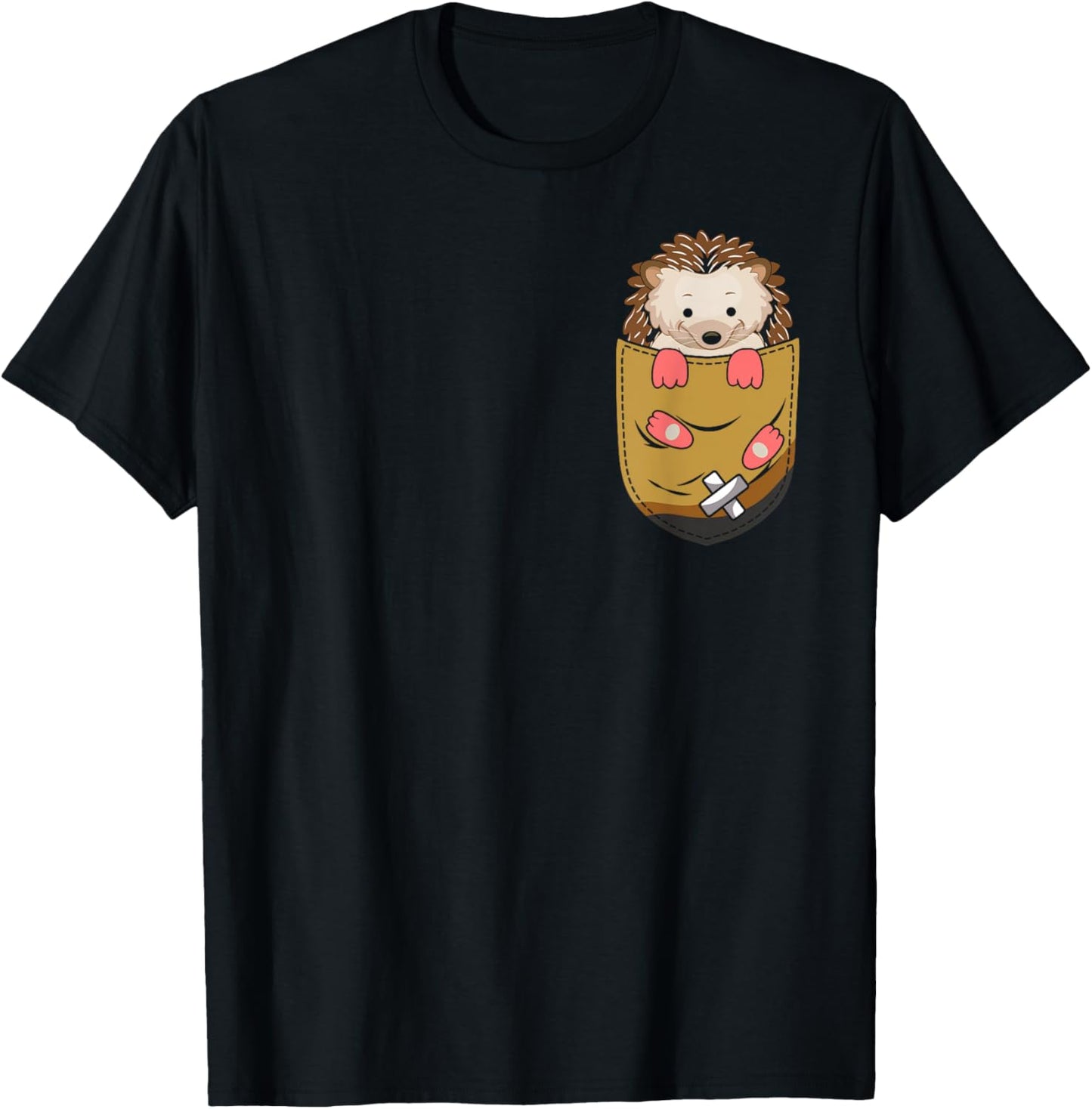 Funny Hedgehog Pocket Graphic Hedgehogs Toddler Women Men T-Shirt - T-Shirt | Black