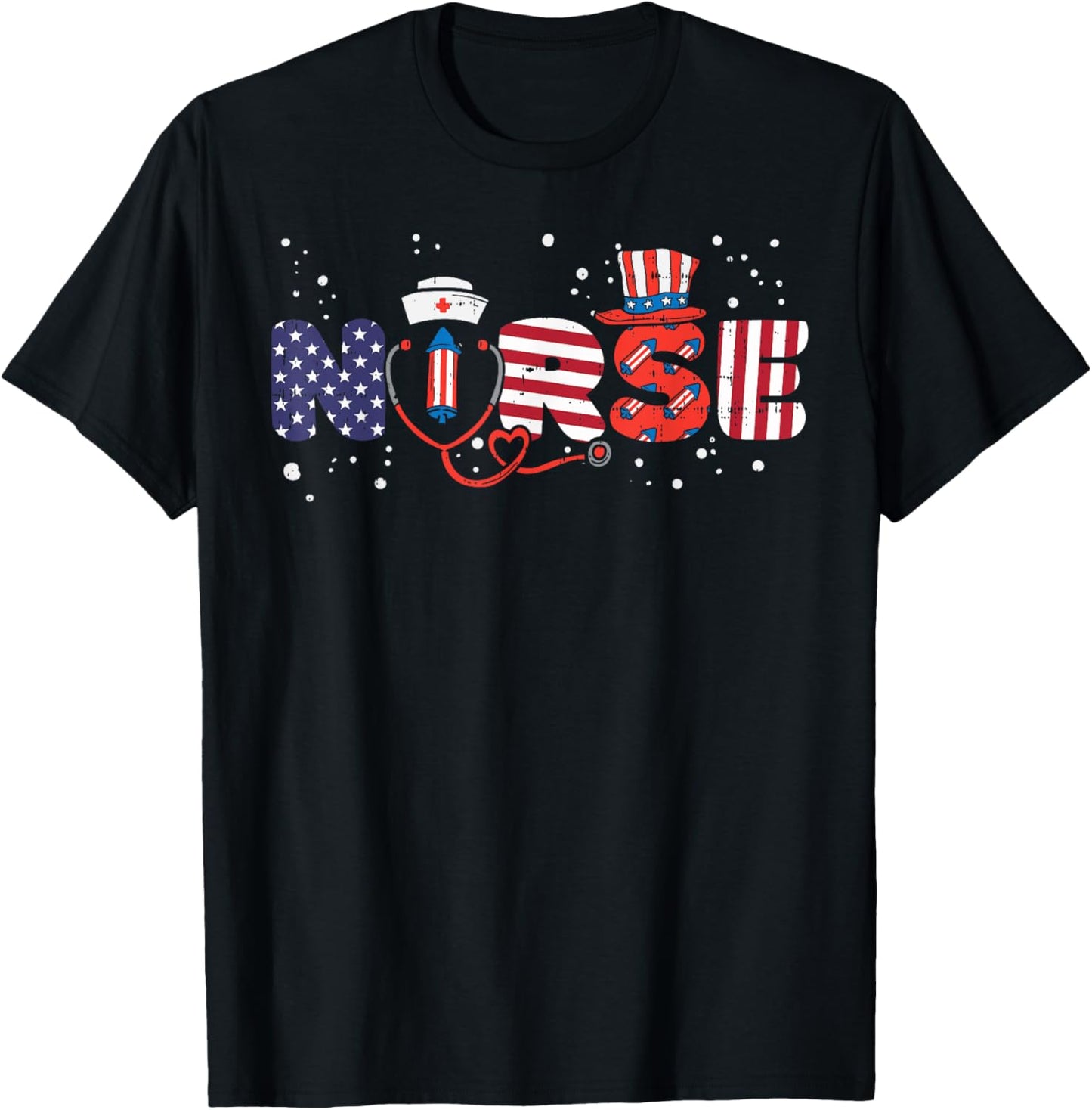 American Nurse 4th Of July Fourth Scrub Top Patriot Women RN T-Shirt - T-Shirt | Black