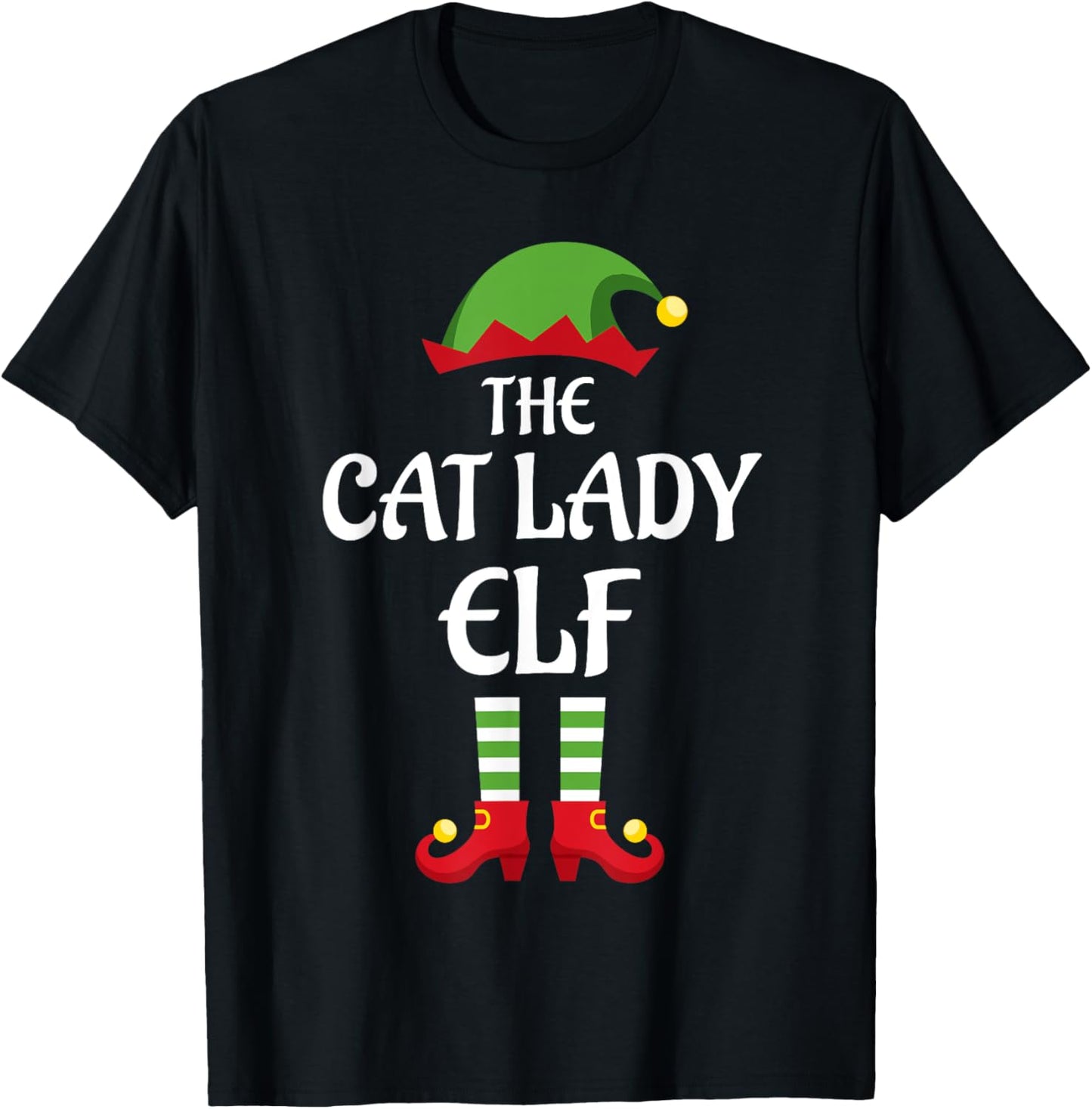 Cat Lady Elf Family Matching Group Christmas T-Shirt - T-Shirt | Black