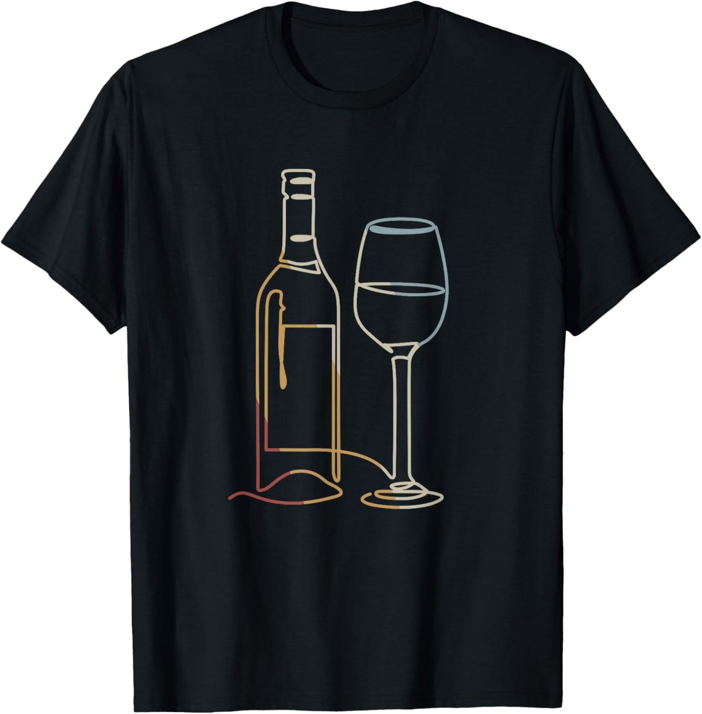 Wine Bottle Wine Glass Retro Style Vintage T-Shirt - T-Shirt | Black