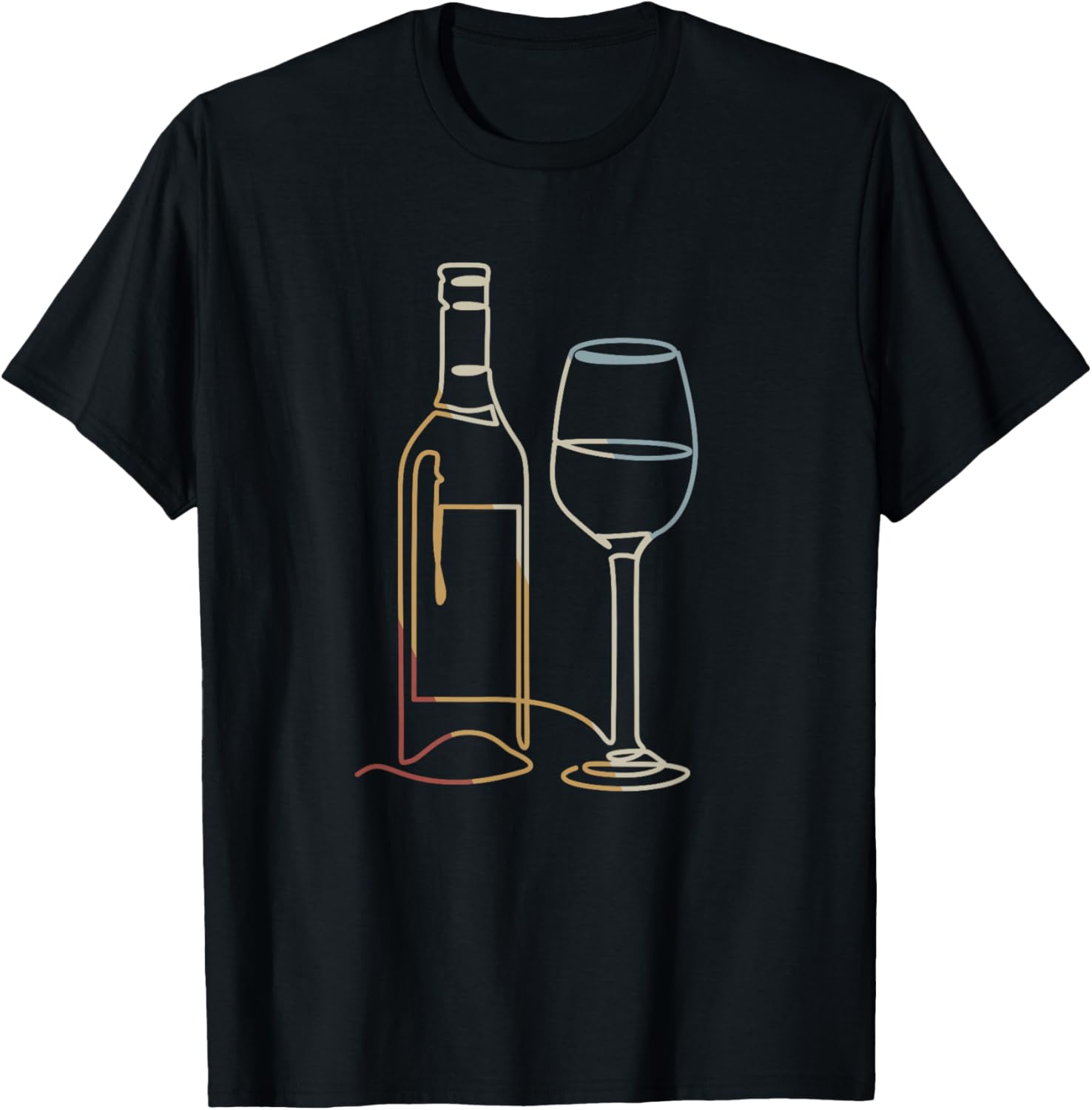 Wine Bottle Wine Glass Retro Style Vintage T-Shirt - T-Shirt | Black