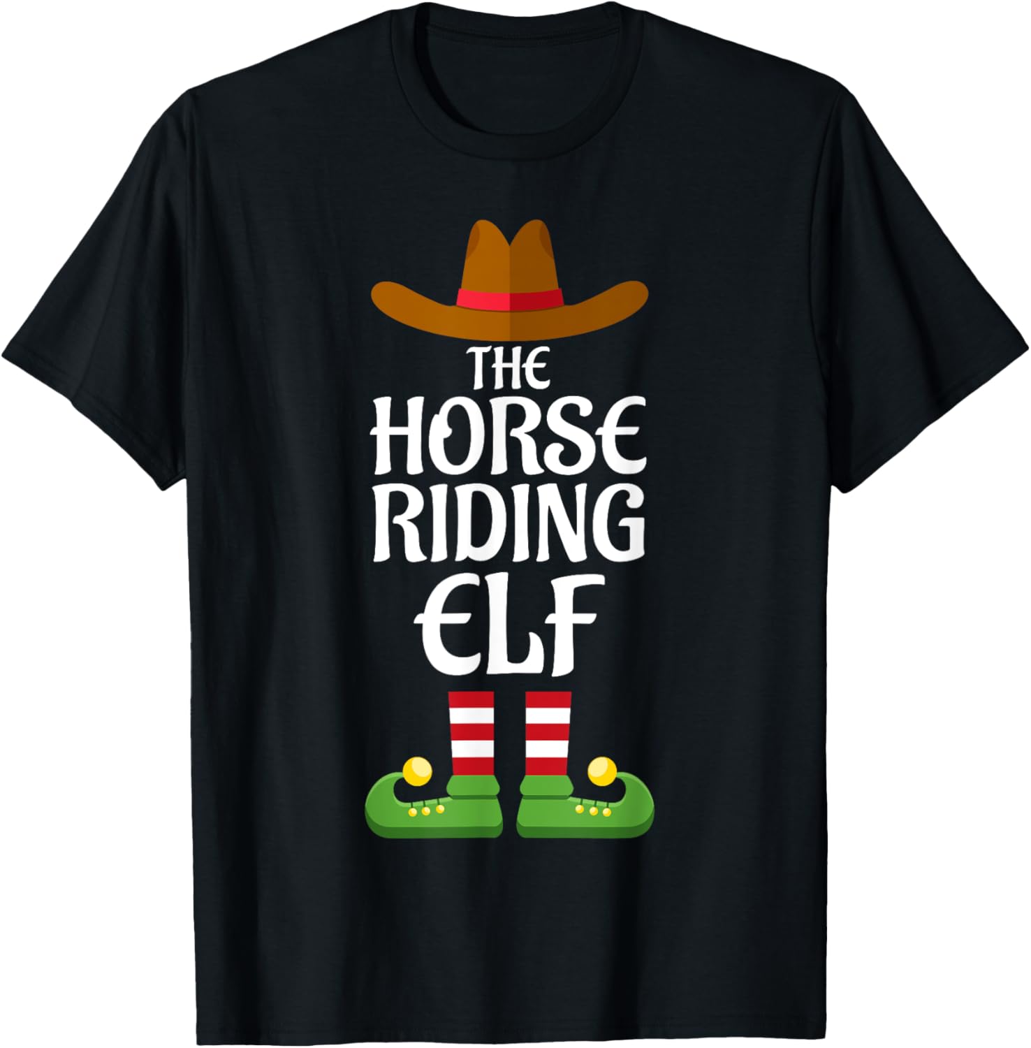 Horse Riding Elf Family Matching Group Christmas T-Shirt - T-Shirt | Black