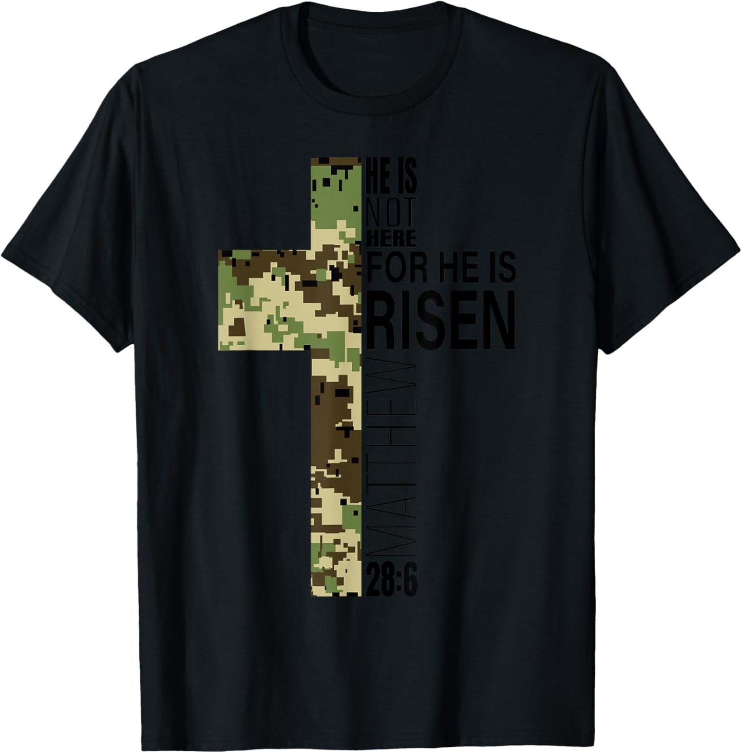 He Is Risen Christian Easter Verse Green Camo Cross Men Boys T-Shirt - T-Shirt | Black