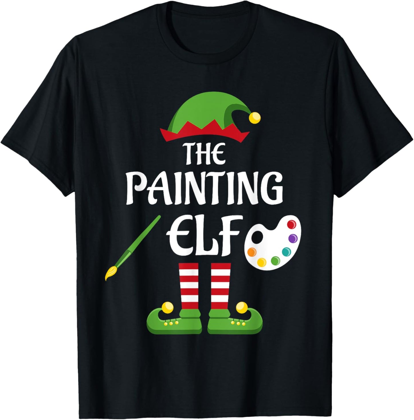 Painting Elf Family Matching Group Christmas T-Shirt - T-Shirt | Black