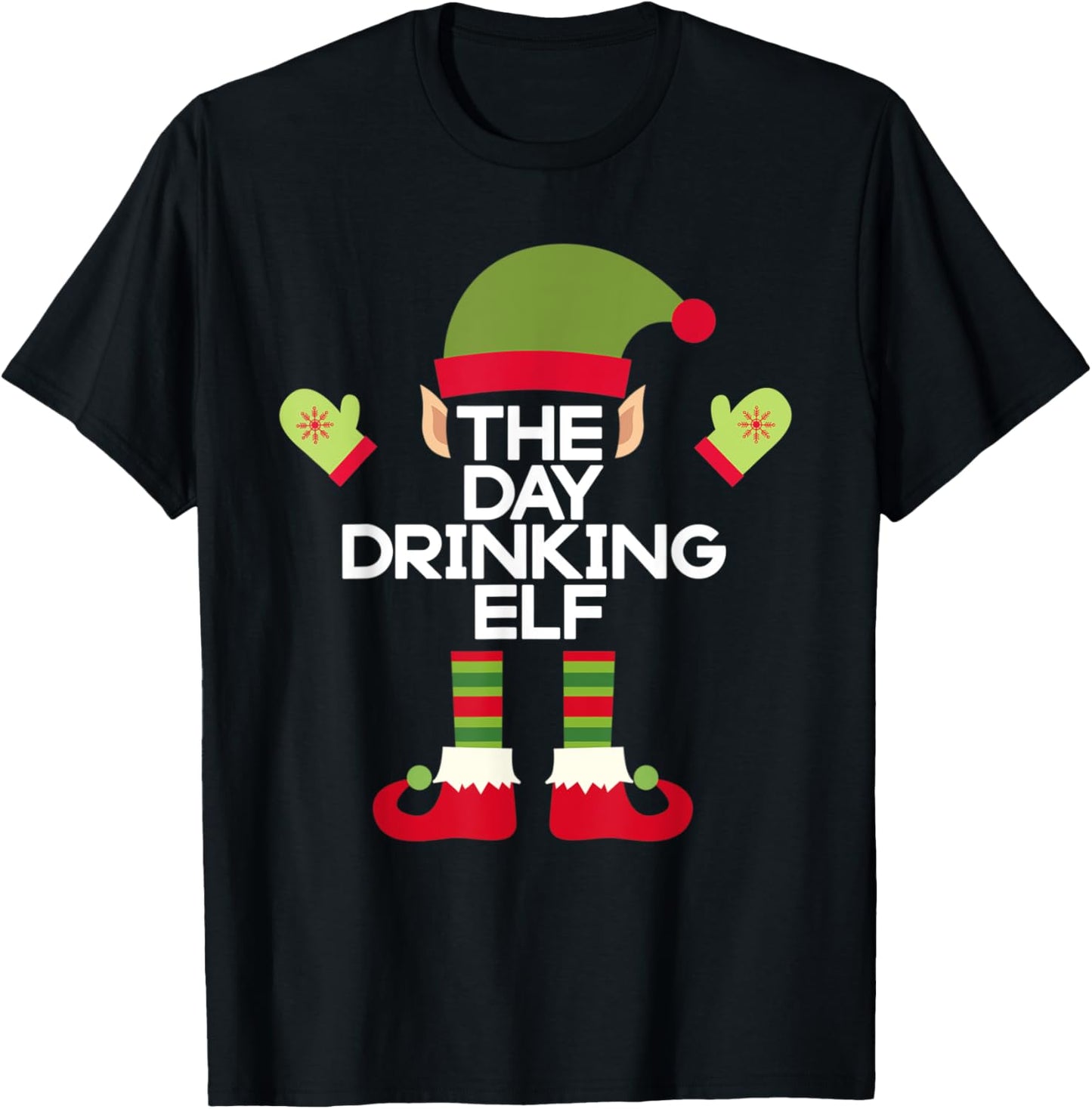 The Day Drinking Elf Funny Christmas Holiday T-Shirt - T-Shirt | Black