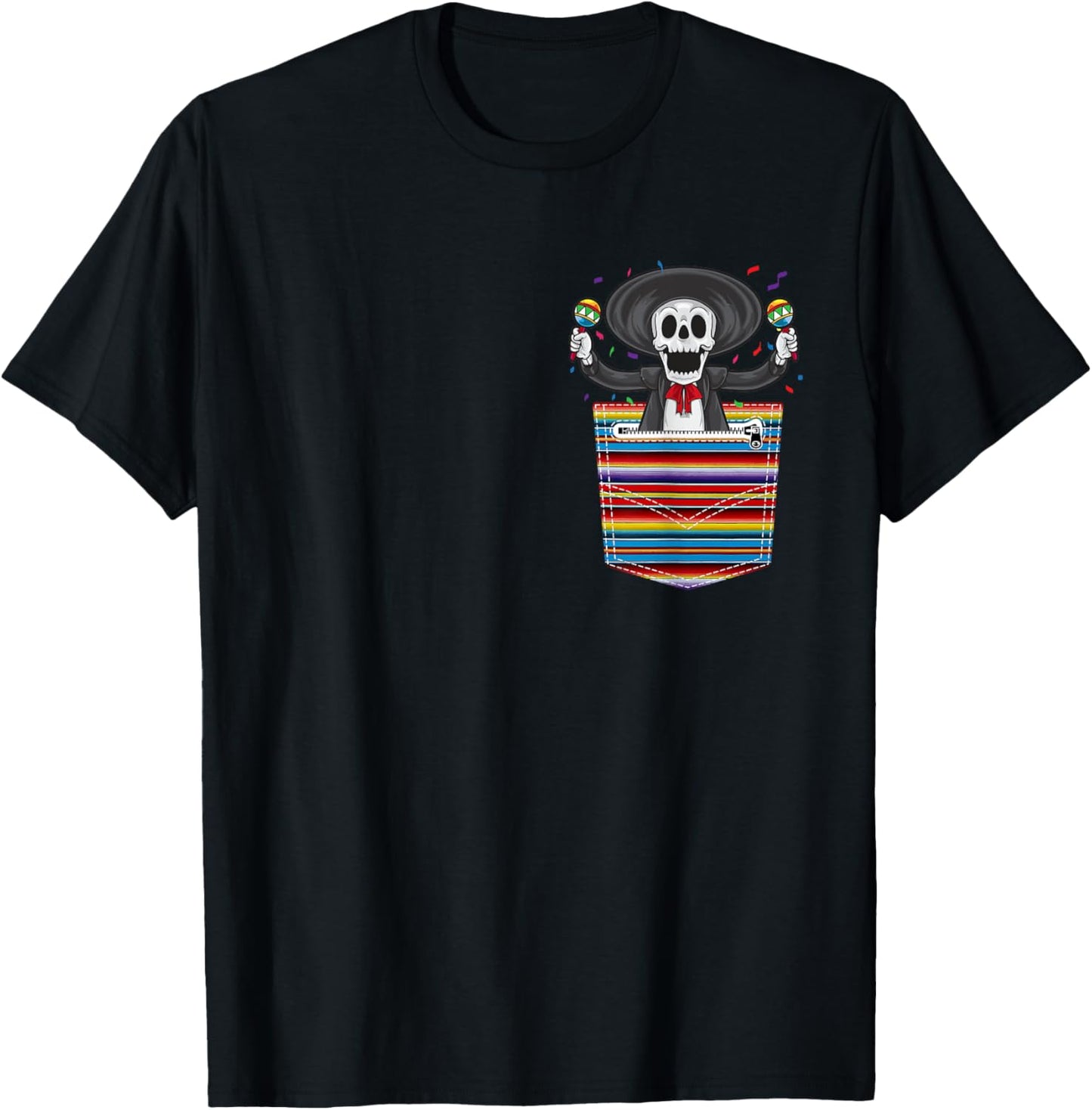 Cinco De Mayo 2021 Calaca Blanket Pocket Serape Mexican T-Shirt - T-Shirt | Black
