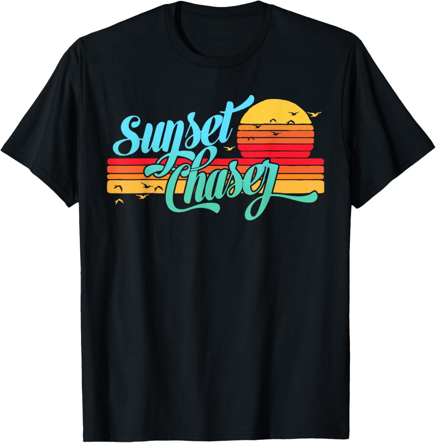Sunset Chaser Vintage 80s Beach and Vacation Travel Life 80s T-Shirt - T-Shirt | Black