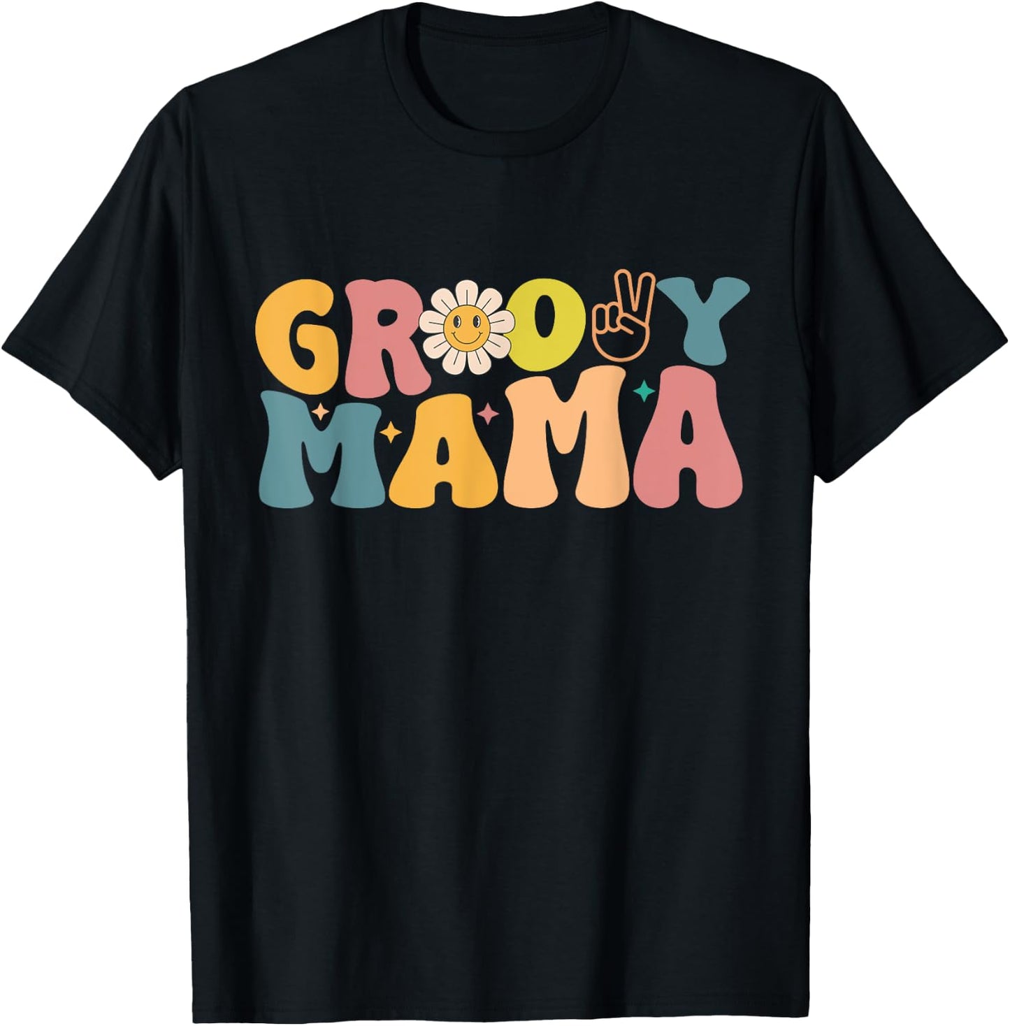 Retro Groovy Design For Mama Matching Family Birthday T-Shirt - T-Shirt | Black