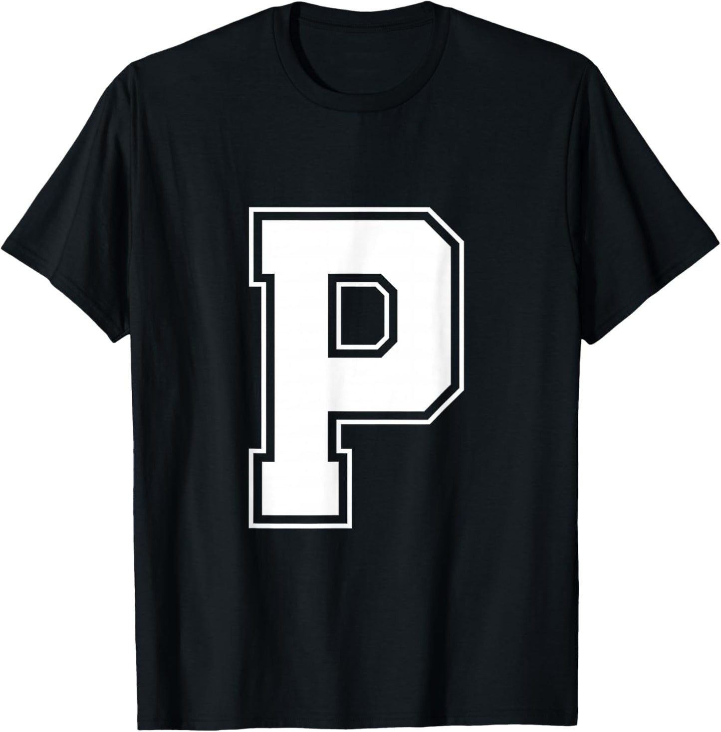 Letter P Big Bold Capital Varsity Alphabet Monogram T-Shirt - T-Shirt | Black