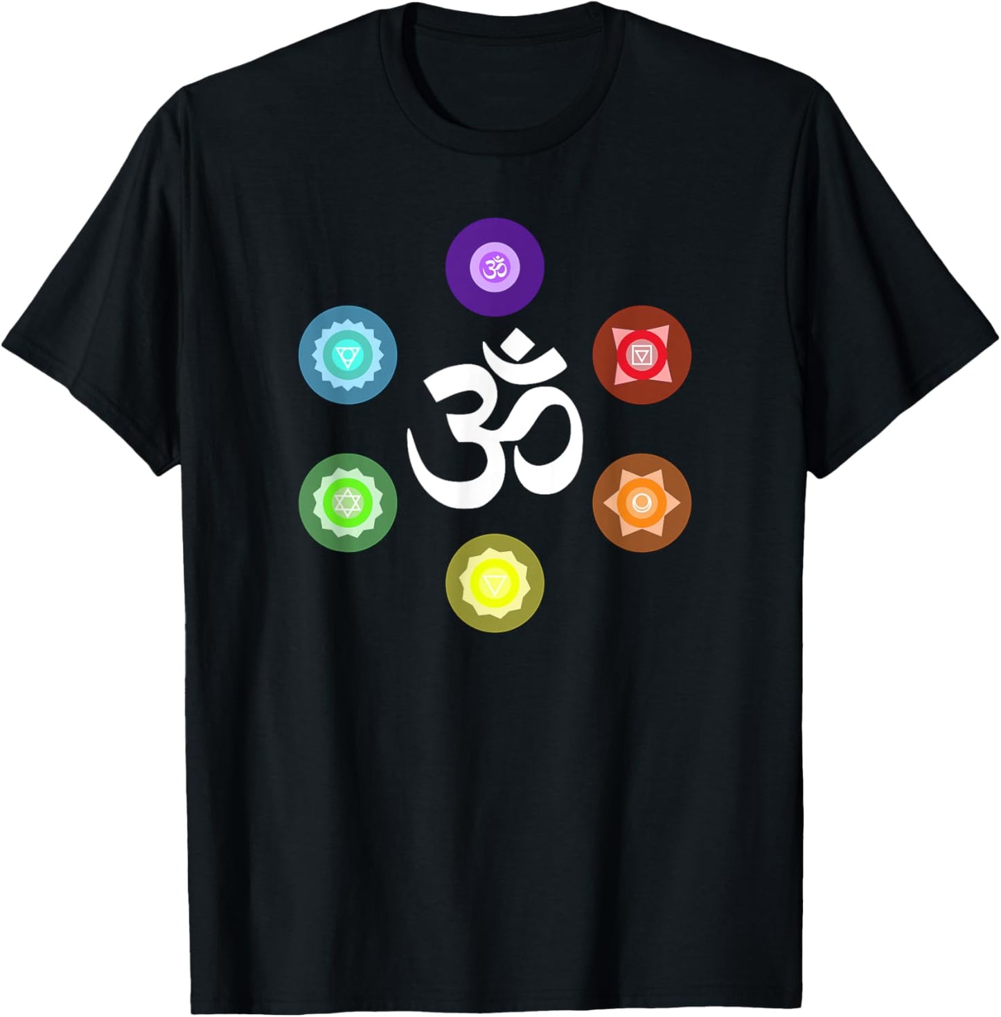 Sacred Geometry Yoga Metatrons Rainbow Chakras T-Shirt - T-Shirt | Black