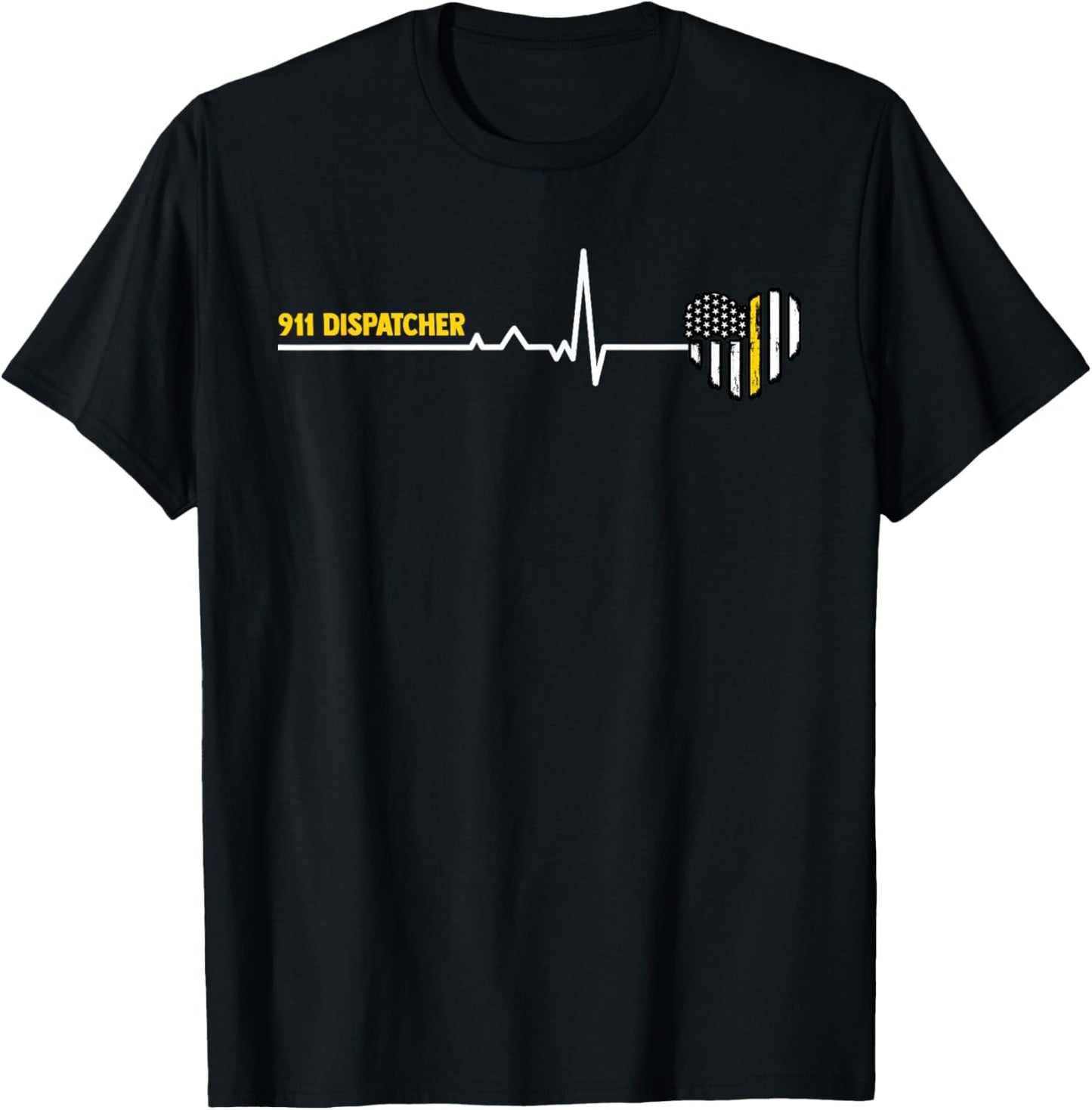 911 Dispatcher Heartbeat Police Thin Flag T-Shirt - T-Shirt | Black