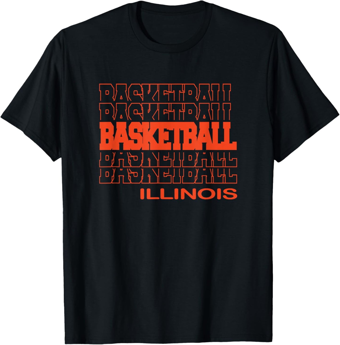 Basketball Illinois in Modern Stacked Lettering T-Shirt - T-Shirt | Black