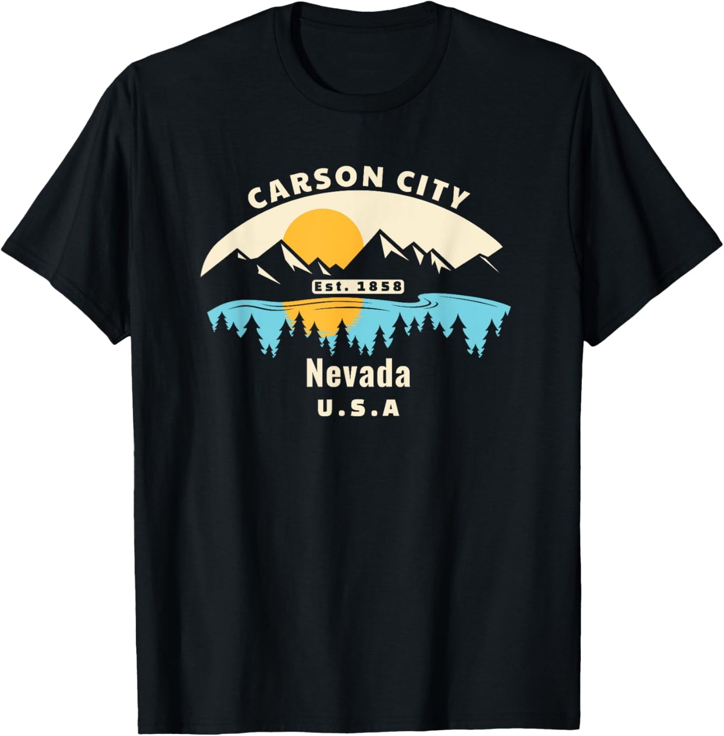 Carson City Nevada Souvenir Mountain Sunset River T-Shirt - T-Shirt | Black
